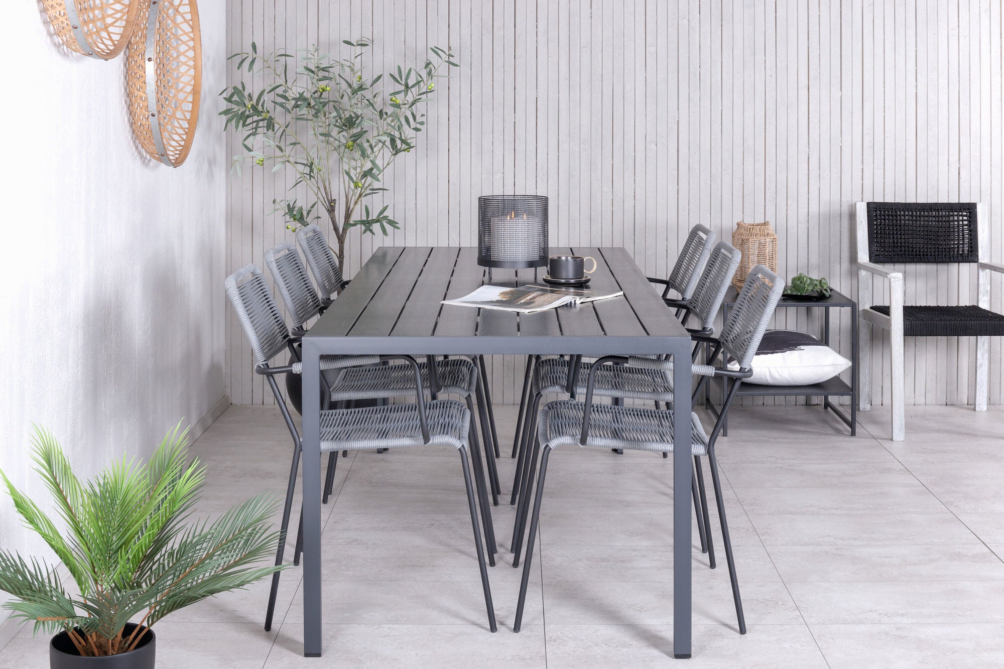 Venture Home Break - bord 205*90 - Black alu/black aintwood +Lindos Armchair - Black Alu / Grey Rope _6