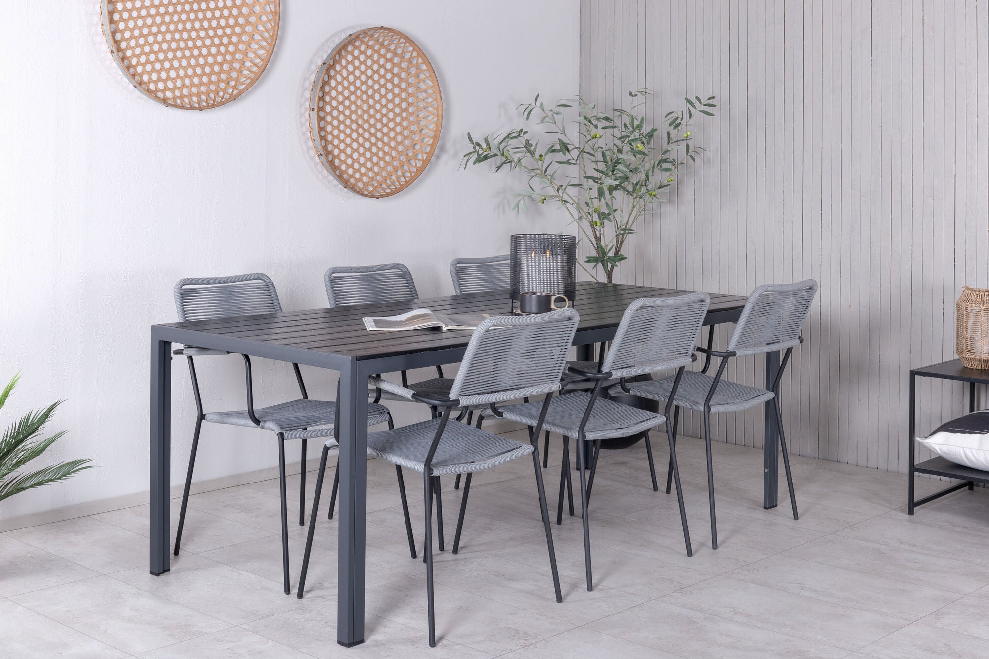 Venture Home Break - bord 205*90 - Black alu/black aintwood +Lindos Armchair - Black Alu / Grey Rope _6