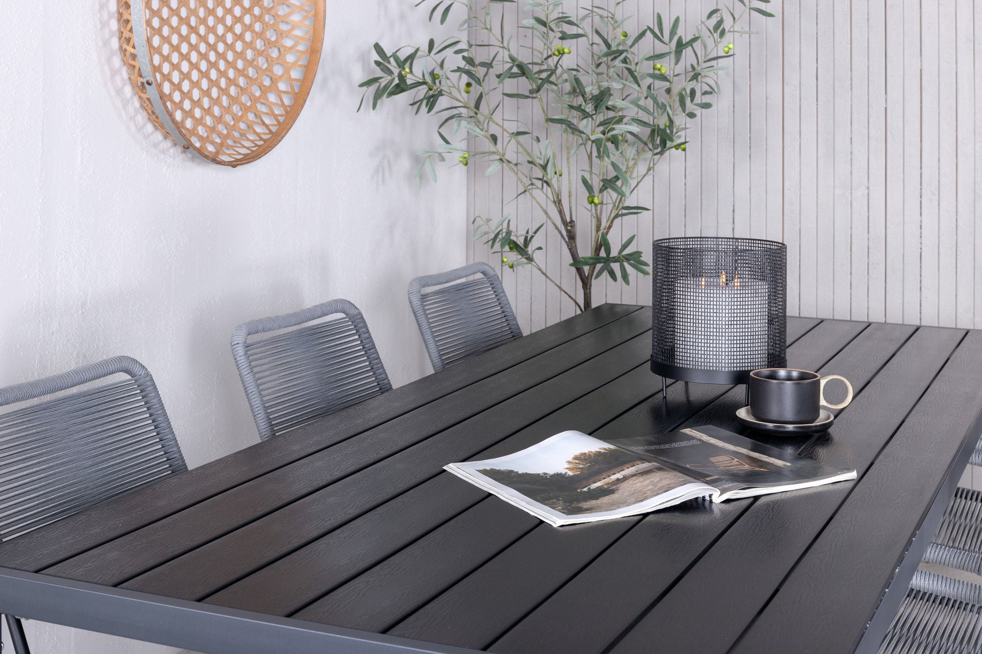 Venture Home Break - bord 205*90 - Black alu/black aintwood +Lindos Armchair - Black Alu / Grey Rope _6