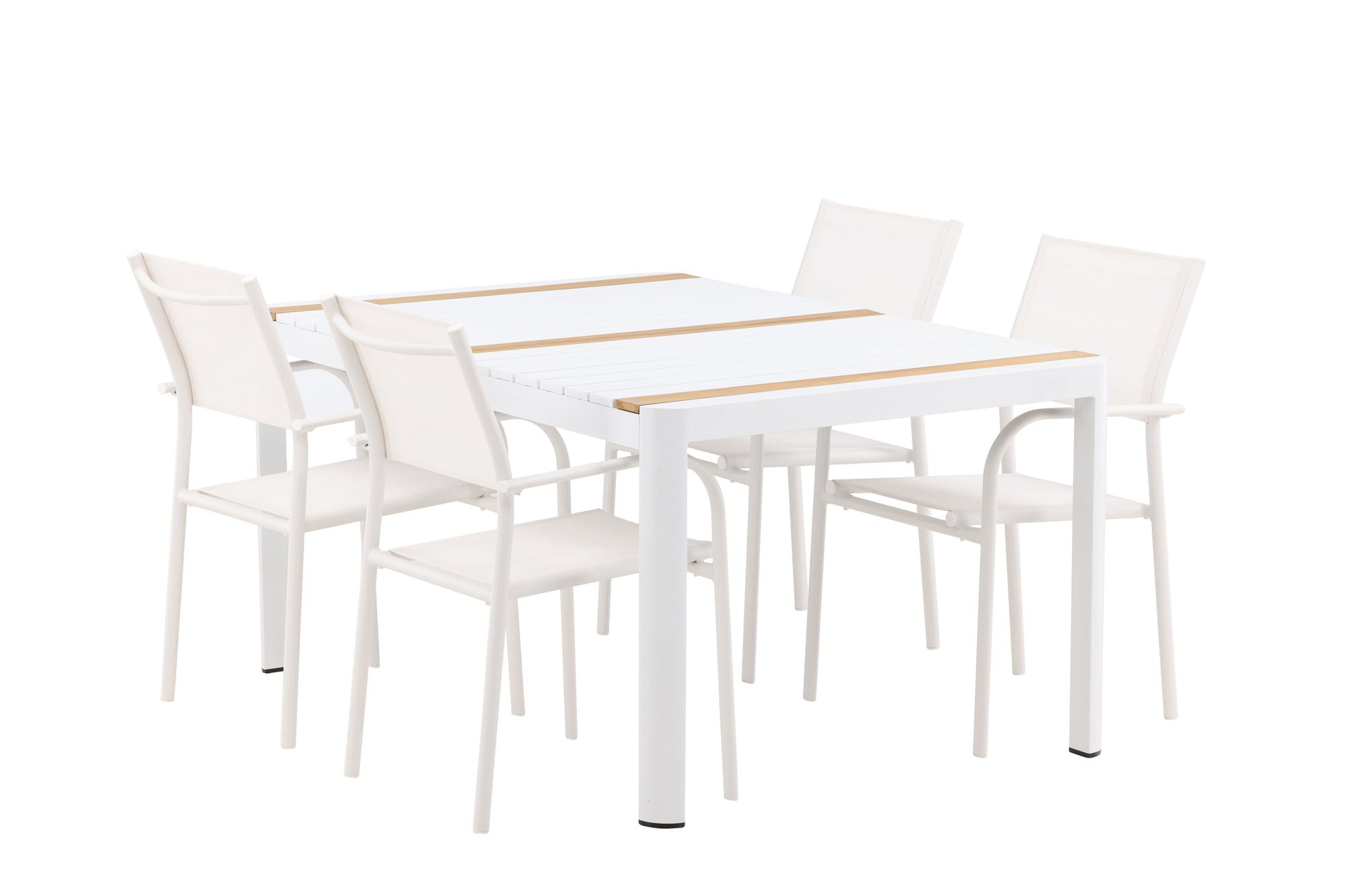 Venture Home Togo - spisebord- White / Teak - Allu / Teak - 150*100 +Santorini Arm stol (Stackable) - White Alu / White Textilene _4