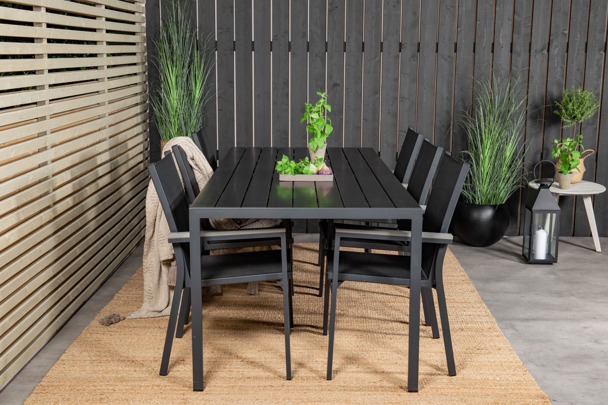 Venture Home Break spisebord - 205*90 - Black Alu / Black Aintwood+Parma Arm stol (stacka