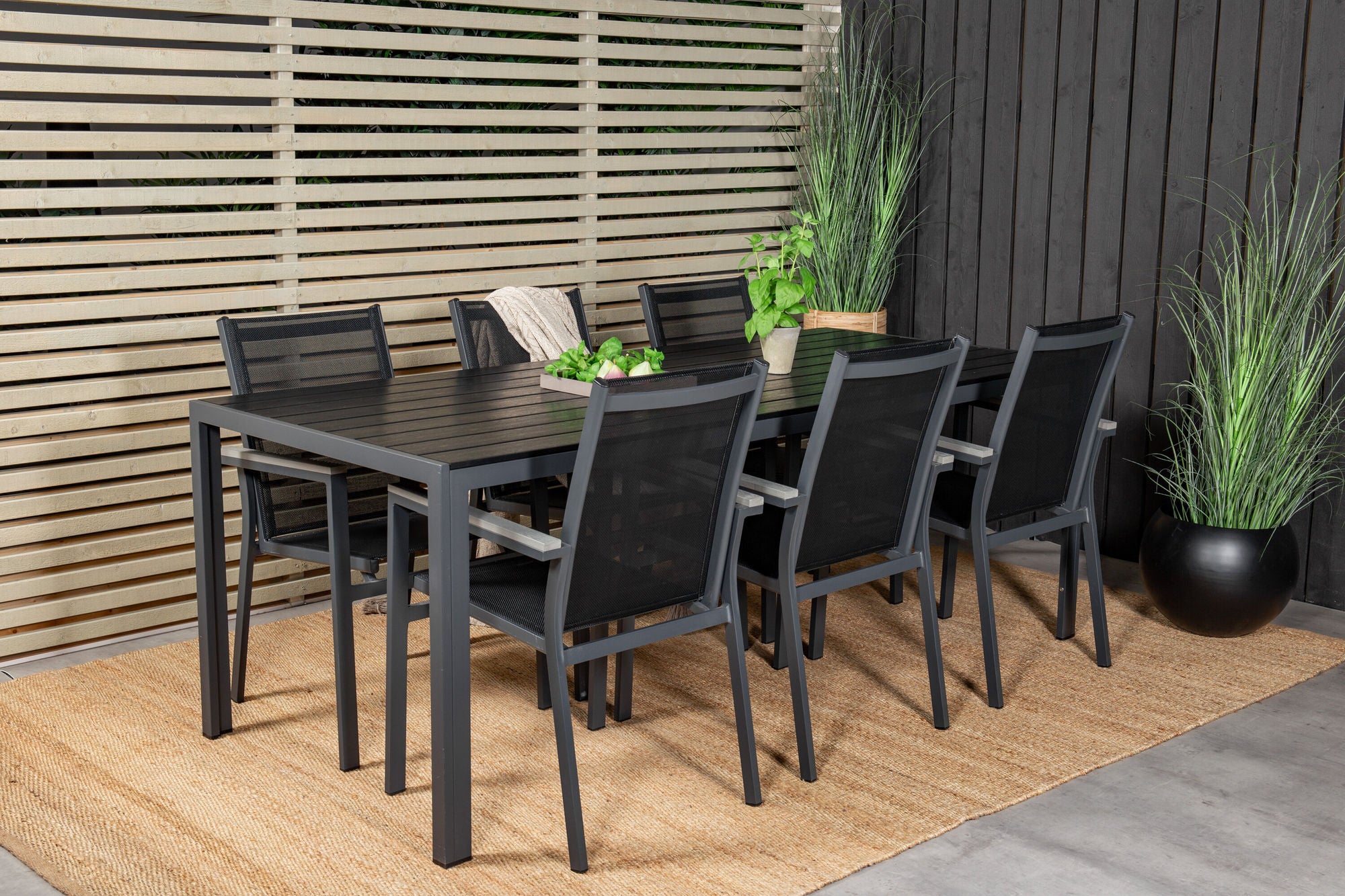 Venture Home Break spisebord - 205*90 - Black Alu / Black Aintwood+Parma Arm stol (stacka