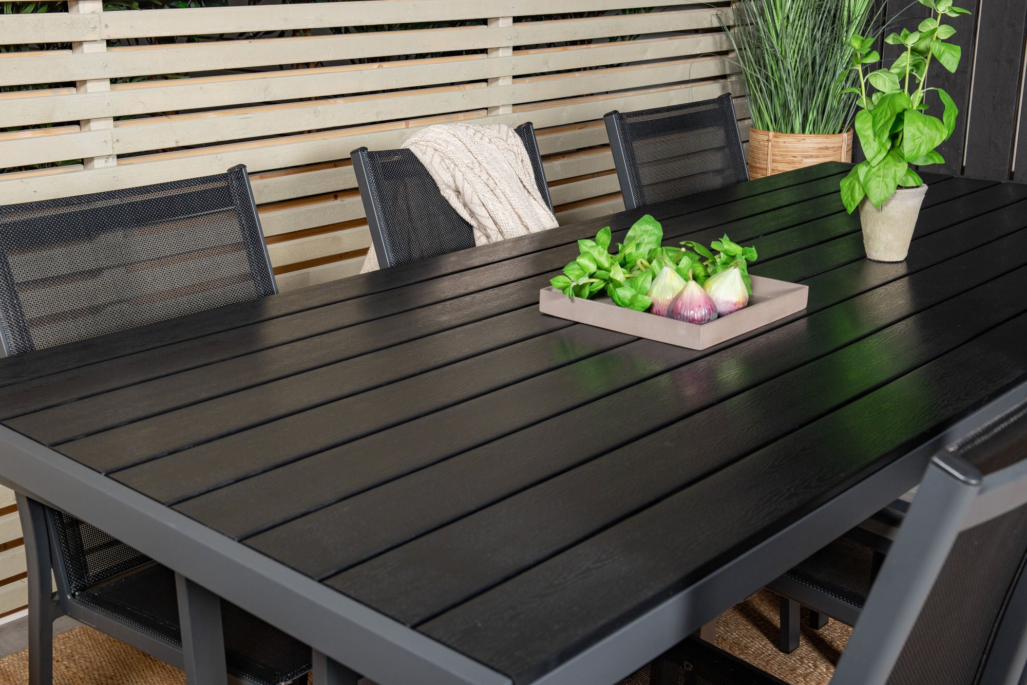 Venture Home Break spisebord - 205*90 - Black Alu / Black Aintwood+Parma Arm stol (stacka