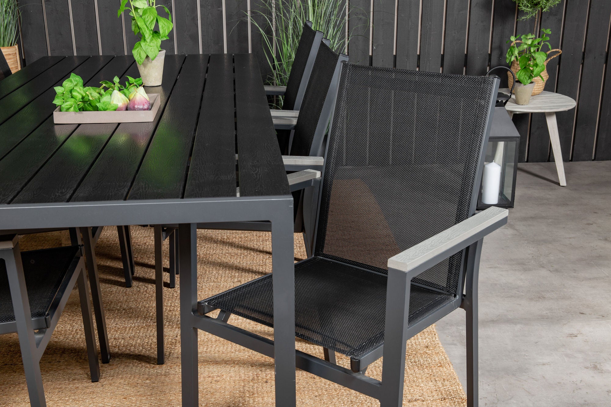 Venture Home Break spisebord - 205*90 - Black Alu / Black Aintwood+Parma Arm stol (stacka