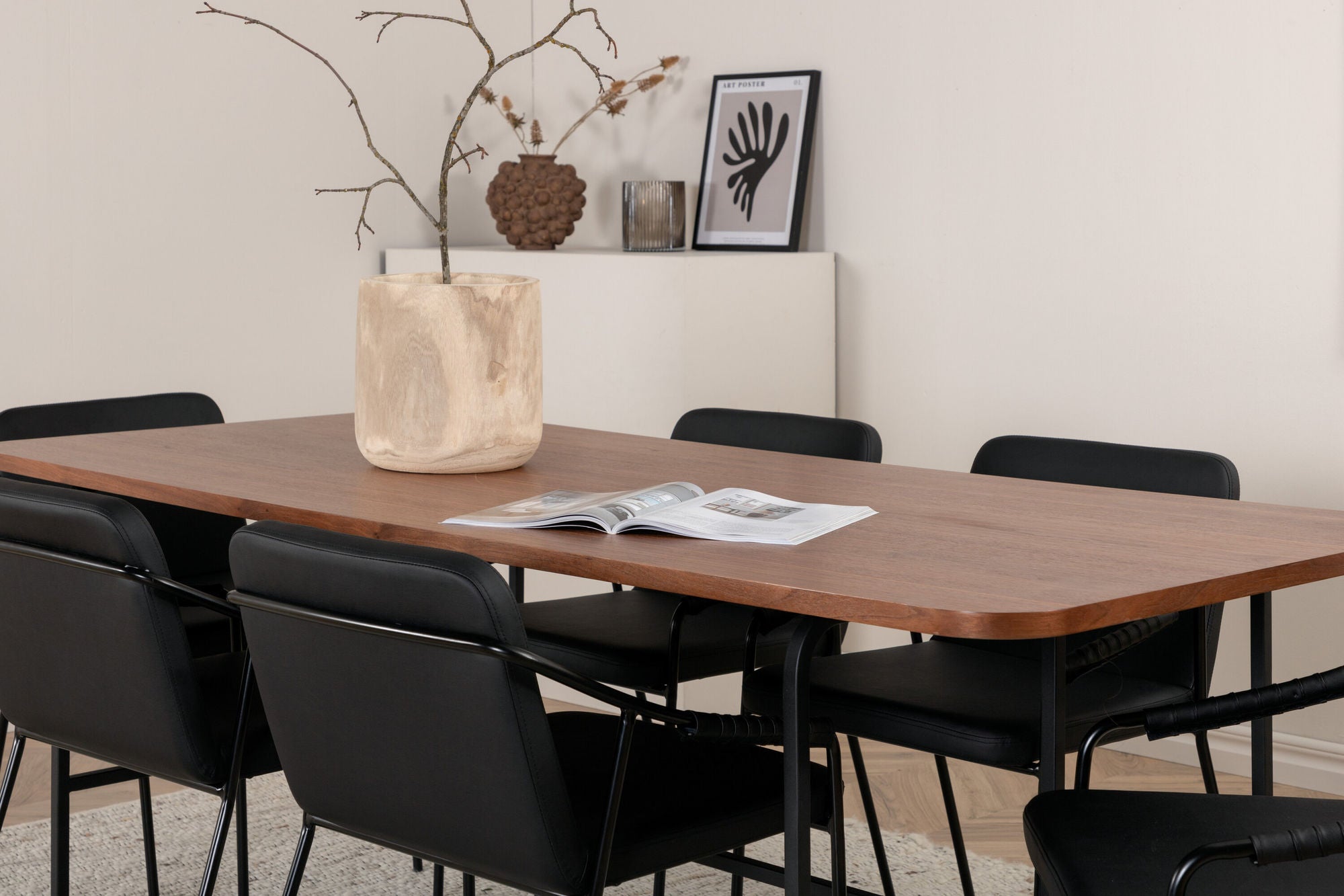 Venture Home Uno spisebord - Black / Walnut Veneer+Tvist stol - Black / Black PU_6