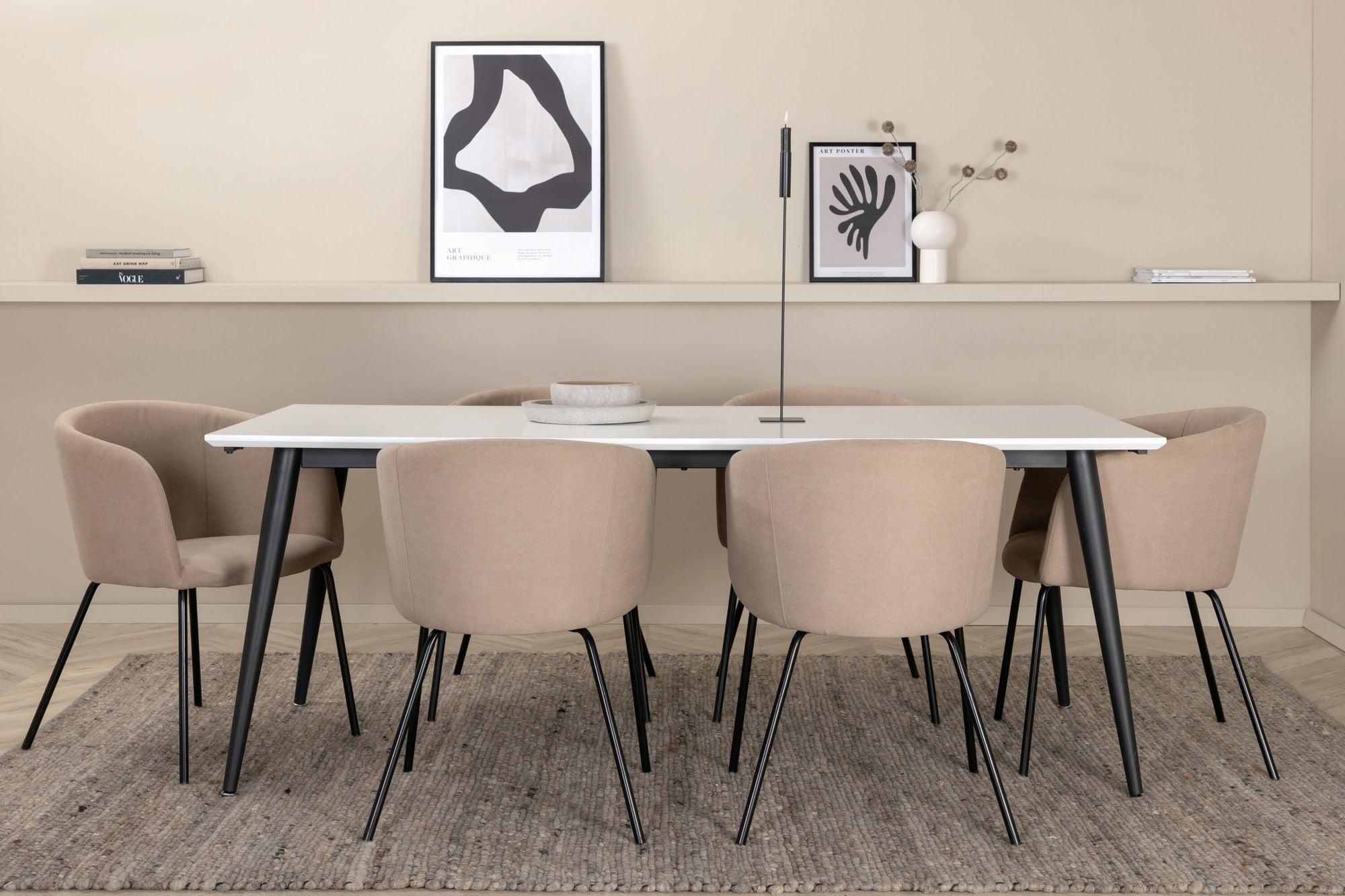 Venture Home Jimmy spisebord - Black / White HPL+Berit stol - Black / Beige Fabric (Polyester linen )_6