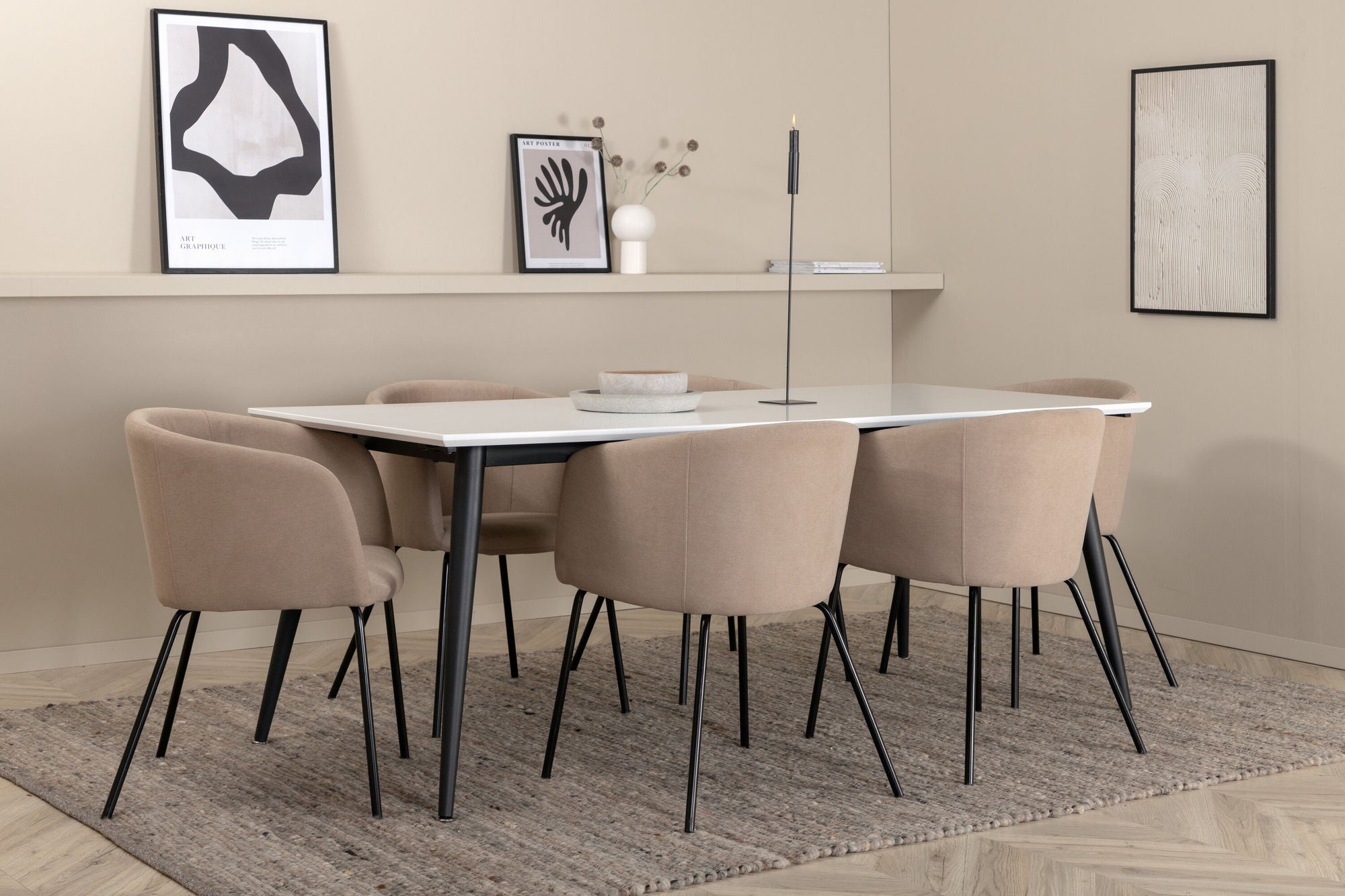 Venture Home Jimmy spisebord - Black / White HPL+Berit stol - Black / Beige Fabric (Polyester linen )_6