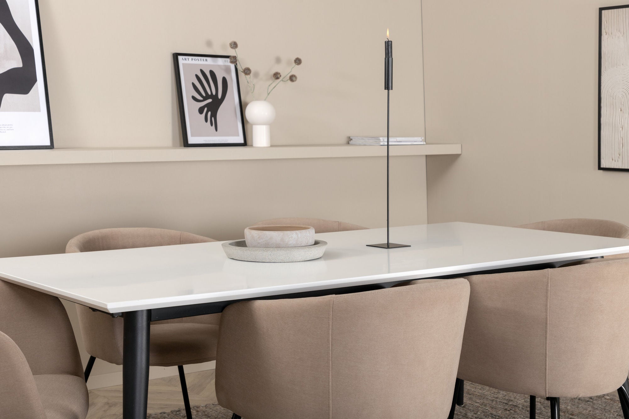Venture Home Jimmy spisebord - Black / White HPL+Berit stol - Black / Beige Fabric (Polyester linen )_6