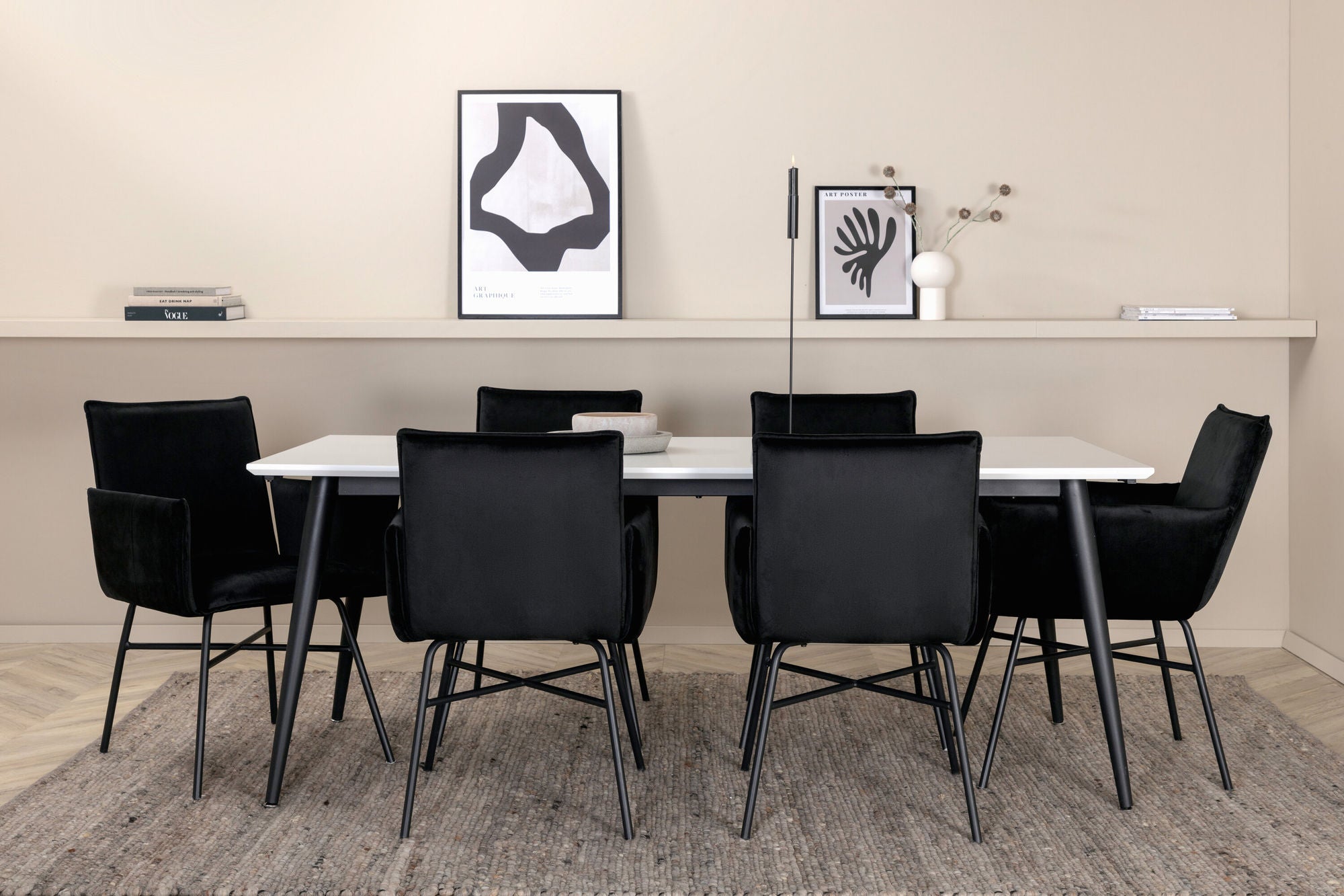 Venture Home Jimmy spisebord - Black / White HPL+Petra stol - Black / Black Velvet_6