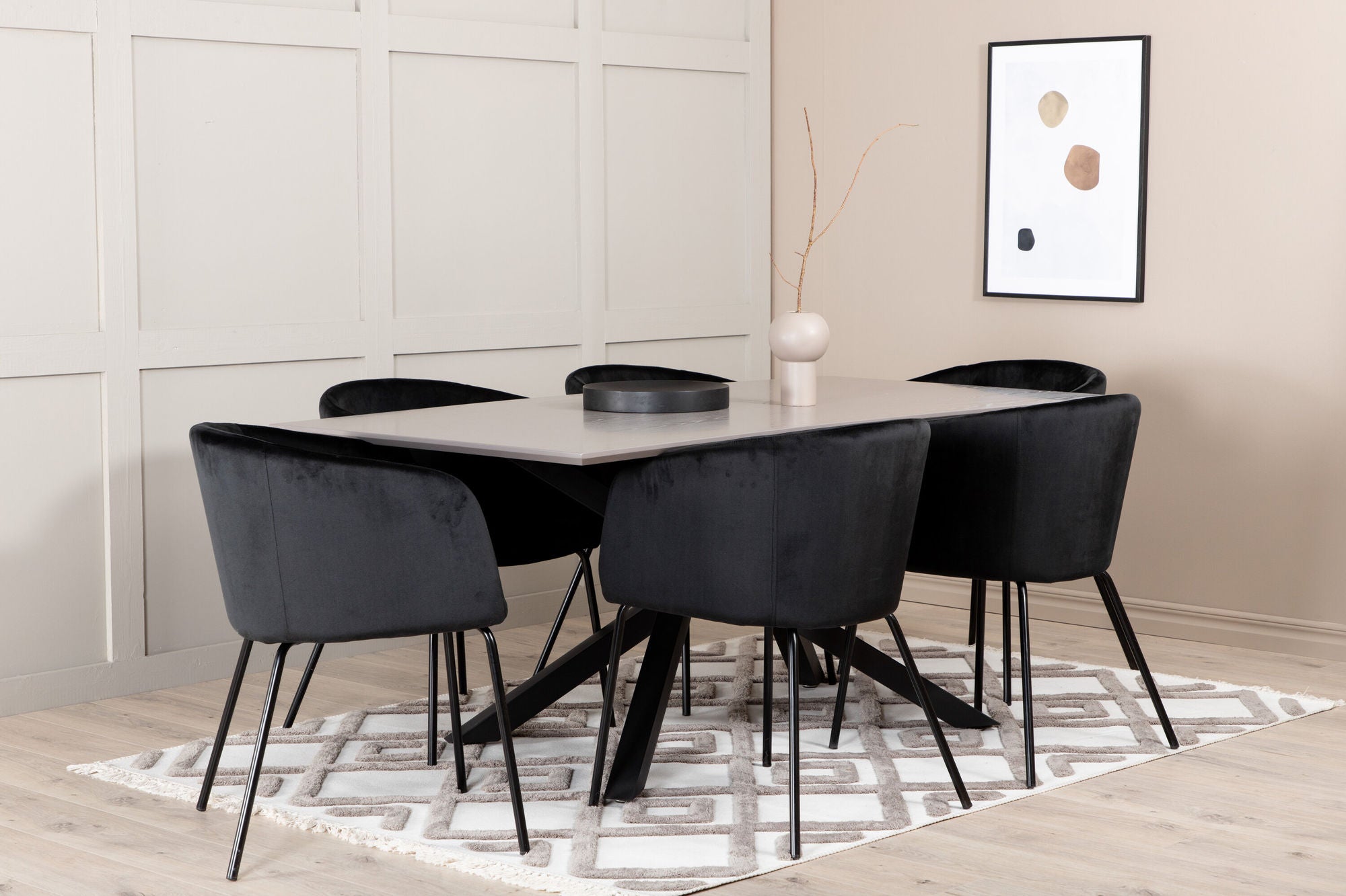Venture Home Piazza spisebord , Black Grey Veneer+Berit stol , Black Black Velvet_6