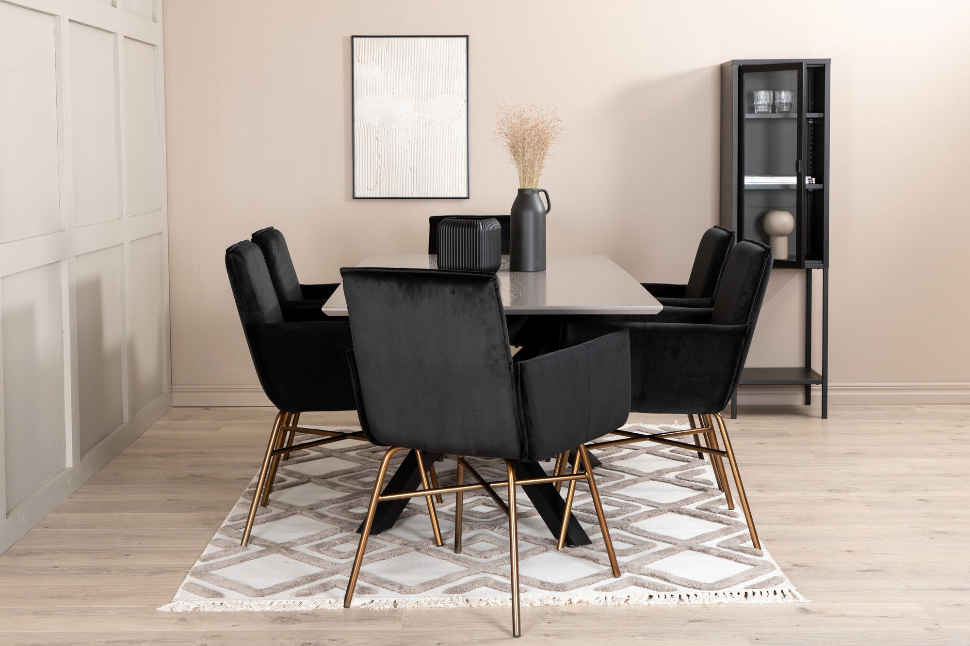 Venture Home Piazza spisebord , Black Grey Veneer+Petra stol , Distressed Copper Black Velvet_6