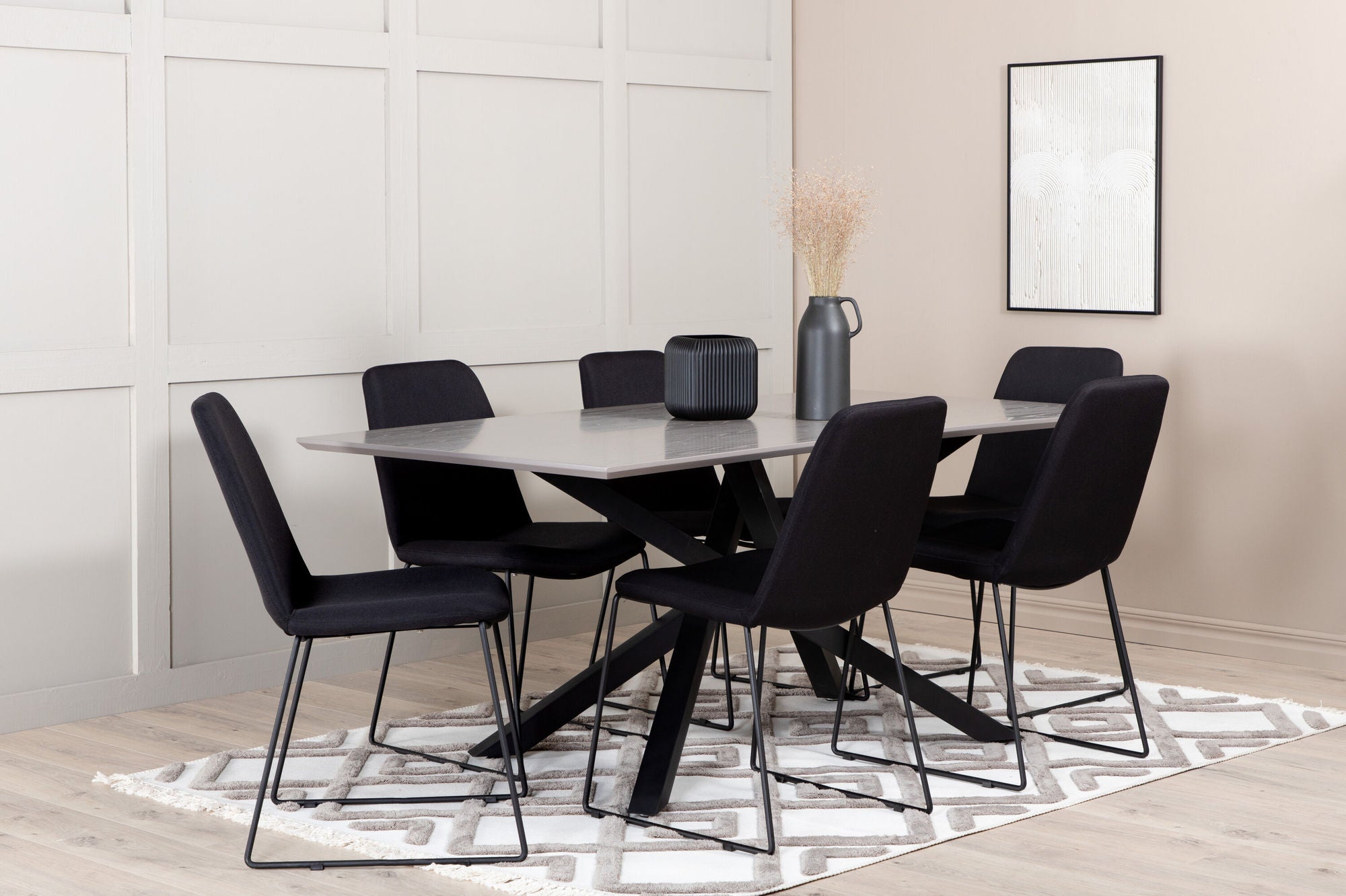 Venture Home Piazza spisebord , Black Grey Veneer+Muce Spisebordsstol , Black Legs , Black Fabric_6