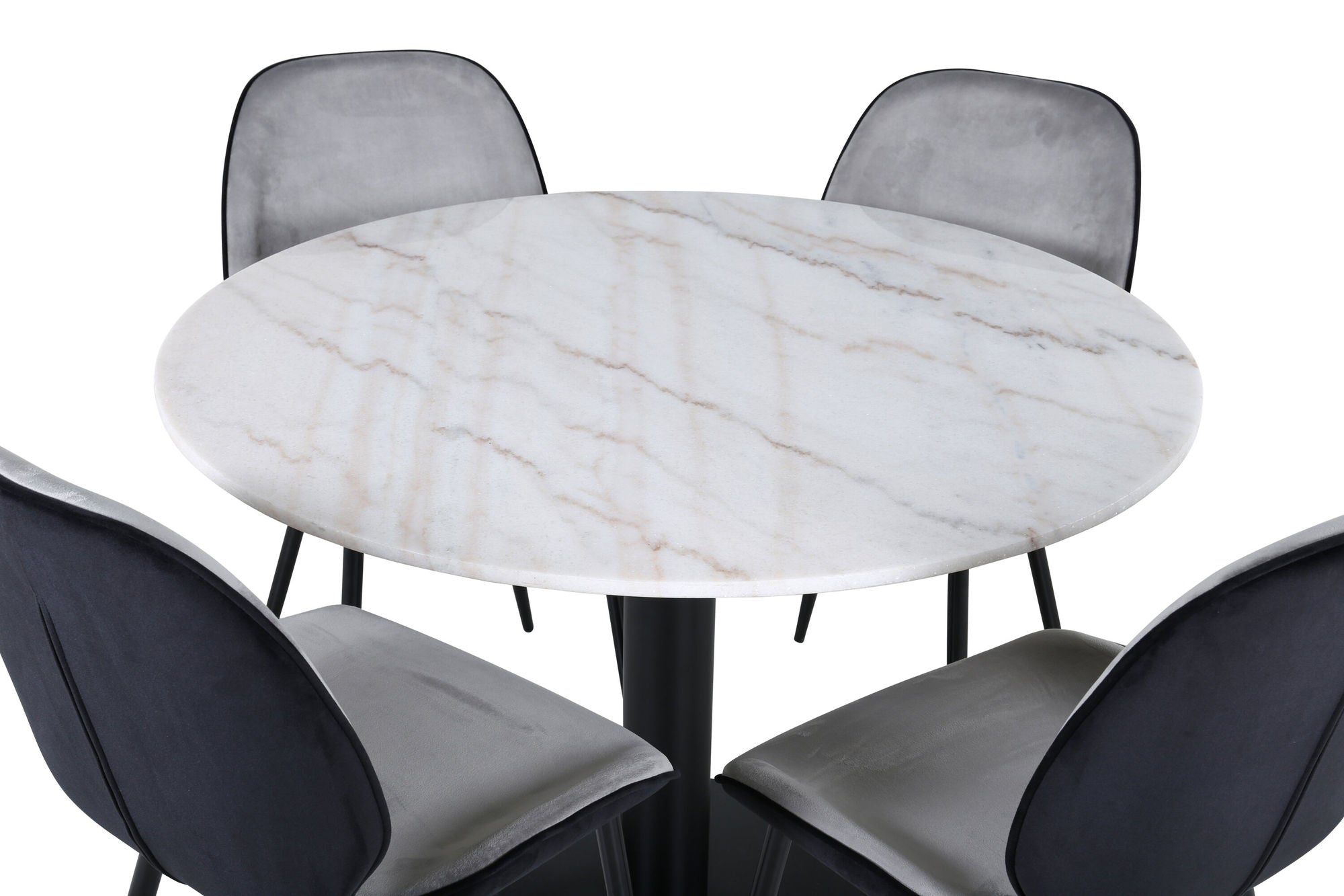 Venture Home Estelle rund spisebord ø106 H75 - White / Black+Emma stol - Black / Black and Light Grey Black Velvet in Back Grey Velvet in front_4