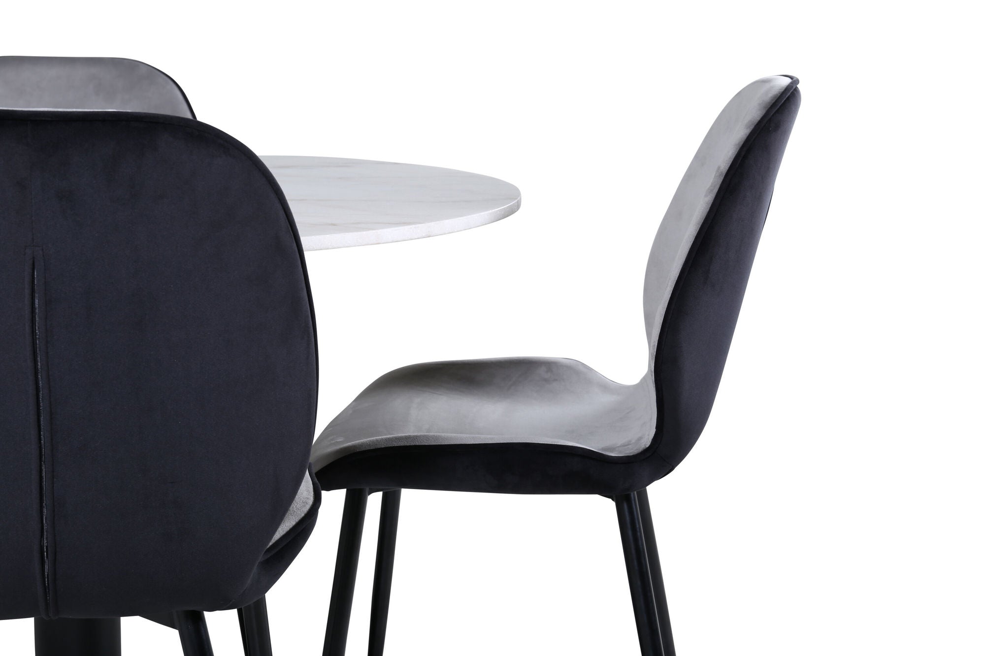 Venture Home Estelle rund spisebord ø106 H75 - White / Black+Emma stol - Black / Black and Light Grey Black Velvet in Back Grey Velvet in front_4