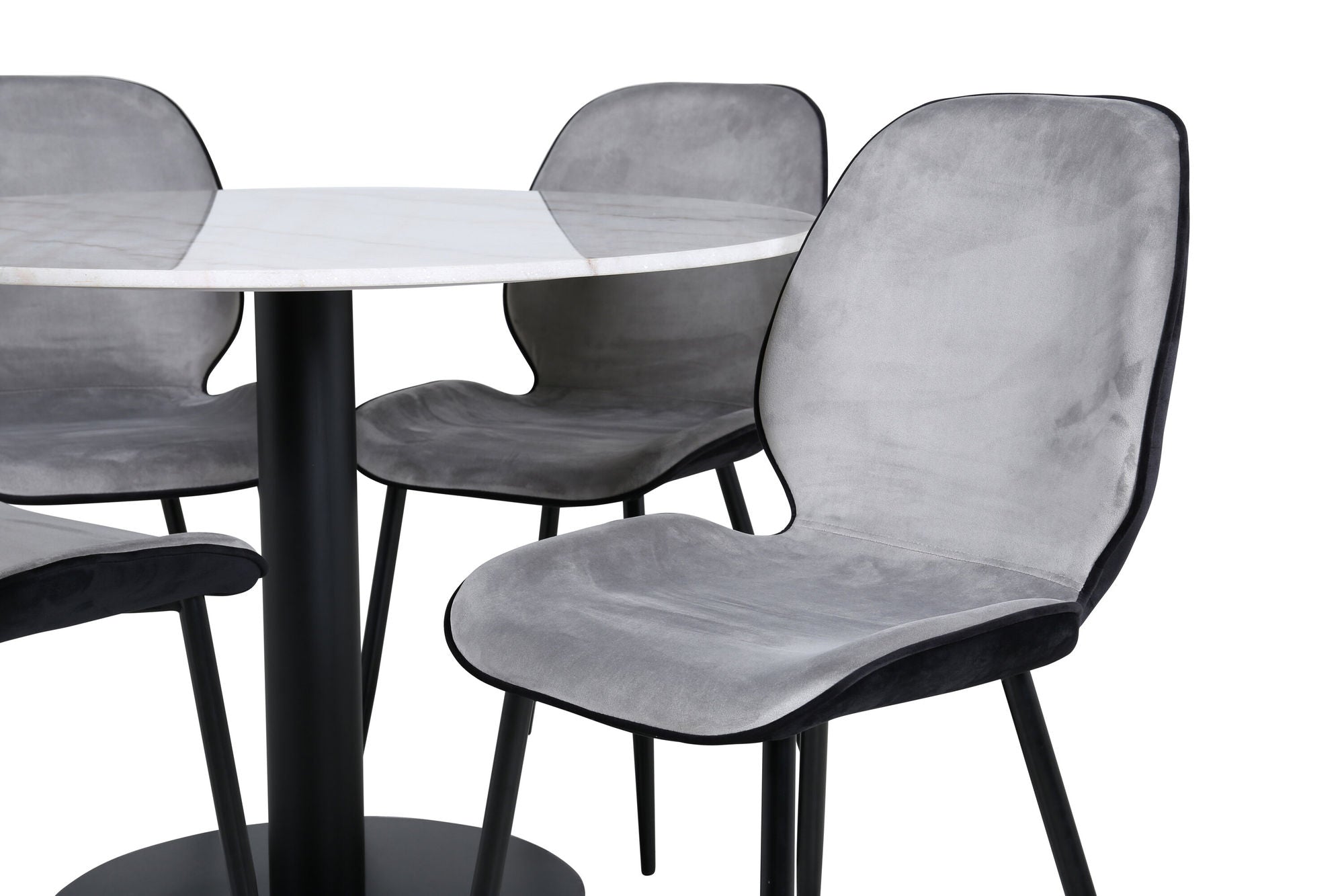 Venture Home Estelle rund spisebord ø106 H75 - White / Black+Emma stol - Black / Black and Light Grey Black Velvet in Back Grey Velvet in front_4