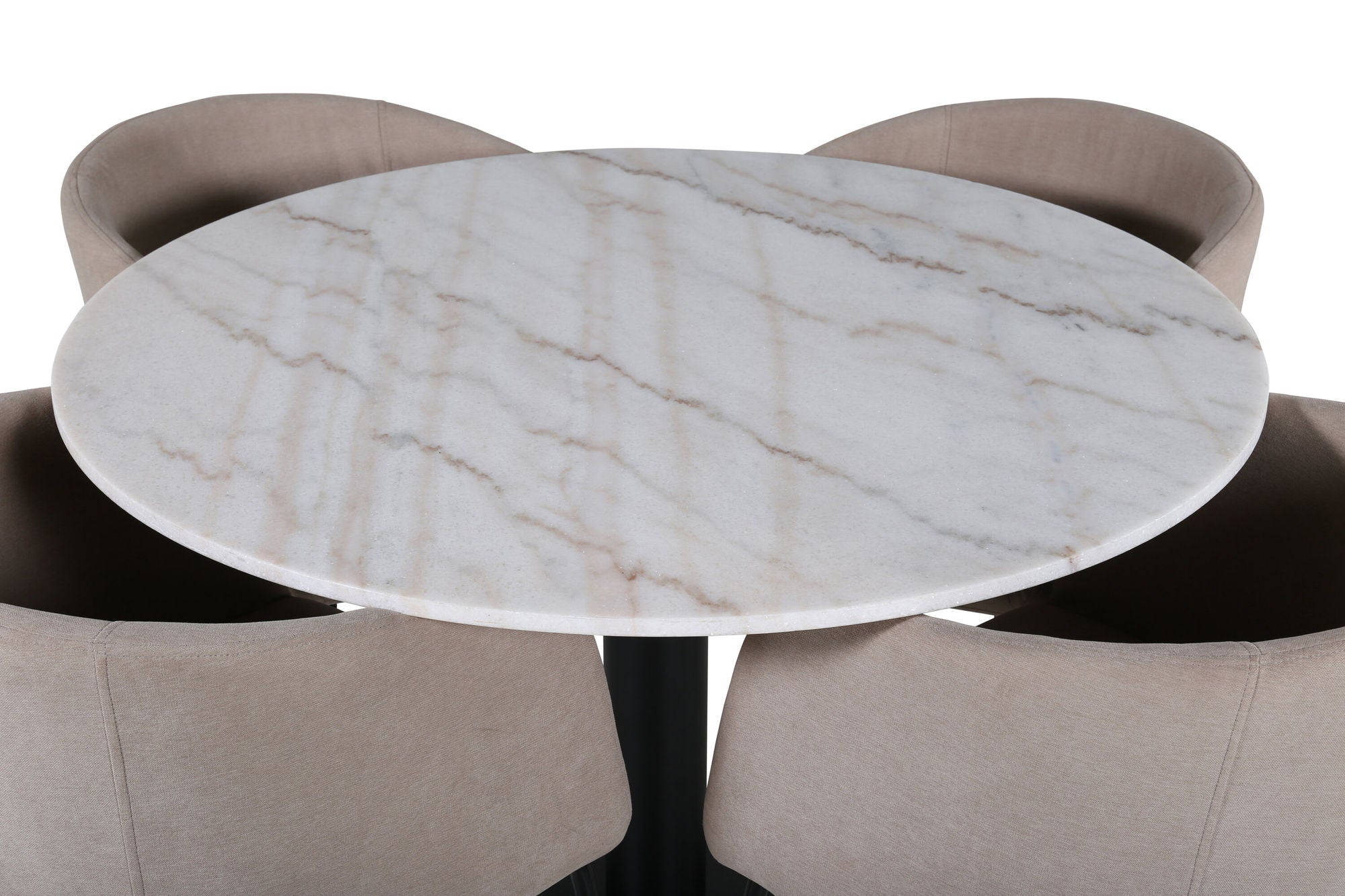 Venture Home Estelle rund spisebord ø106 H75 - White / Black+Berit stol - Black / Beige Fabric (Polyester linen )_4
