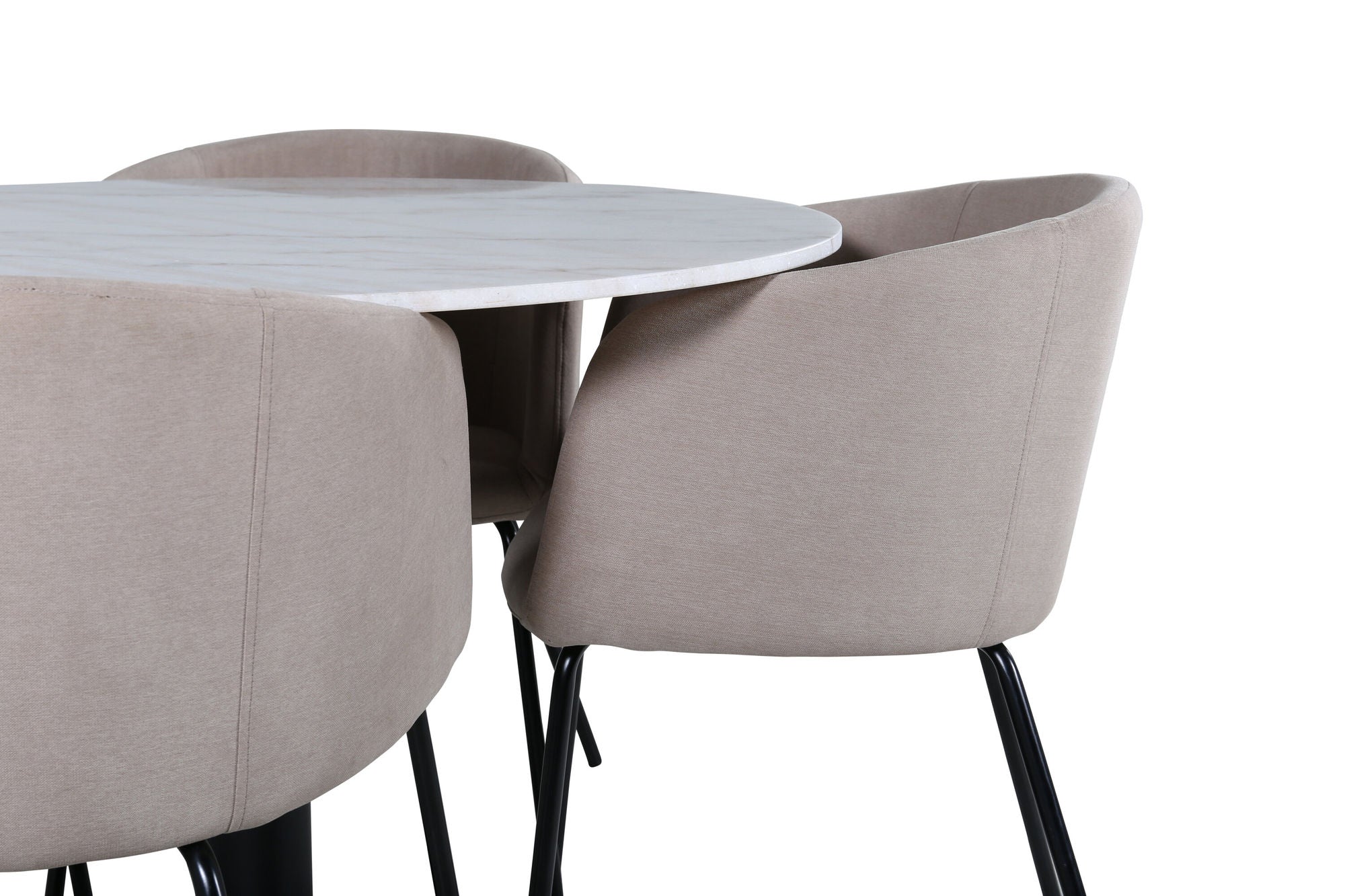 Venture Home Estelle rund spisebord ø106 H75 - White / Black+Berit stol - Black / Beige Fabric (Polyester linen )_4
