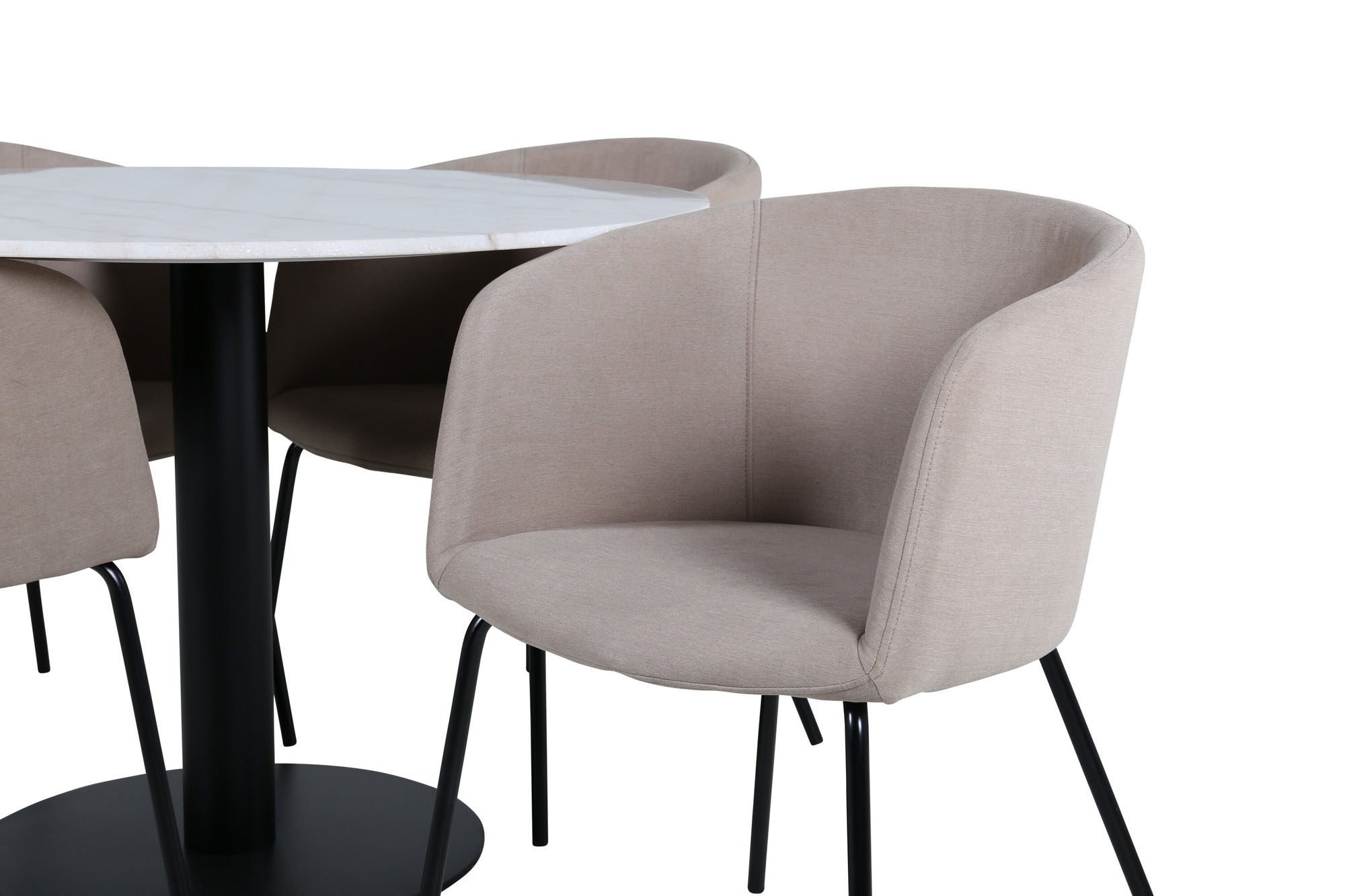 Venture Home Estelle rund spisebord ø106 H75 - White / Black+Berit stol - Black / Beige Fabric (Polyester linen )_4