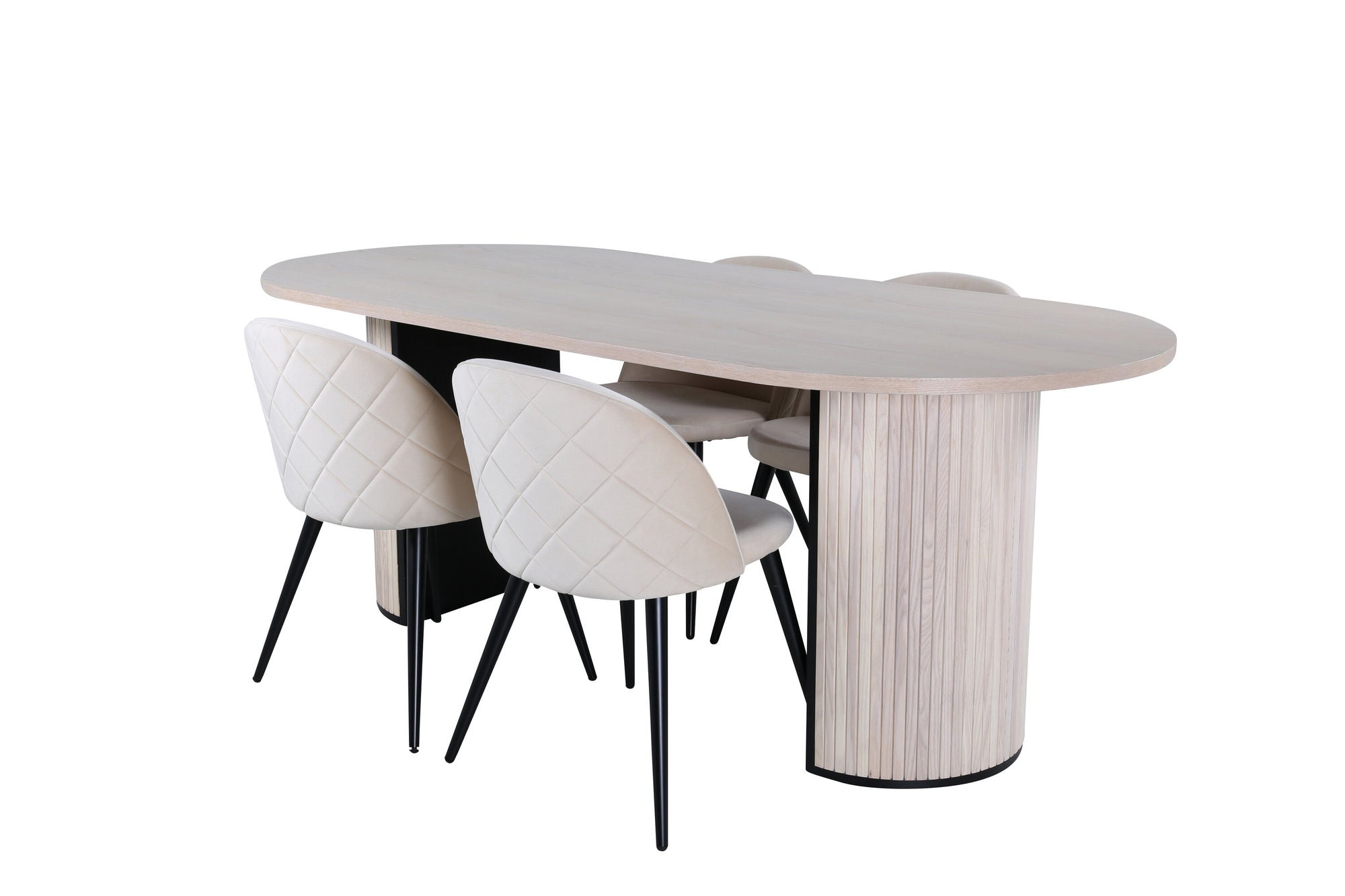 Venture Home Bianca Oval spisebord , White Wash Black Veneer+Velvet Stitches stol , Black Beige Velvet_4