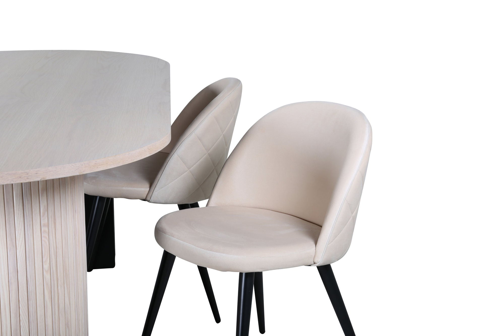 Venture Home Bianca Oval spisebord , White Wash Black Veneer+Velvet Stitches stol , Black Beige Velvet_4