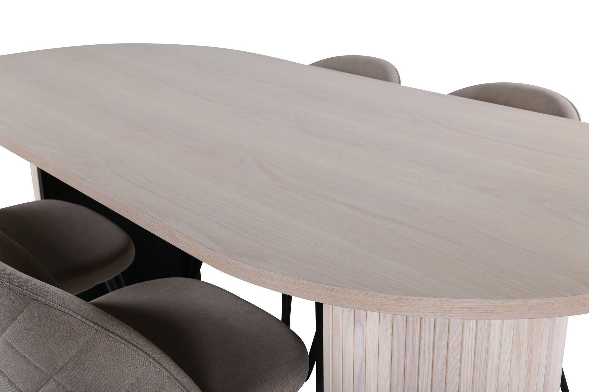 Venture Home Bianca Oval spisebord , White Wash Black Veneer+Velvet Stitches stol , Black Beige Fabric (Polyester linen )_4