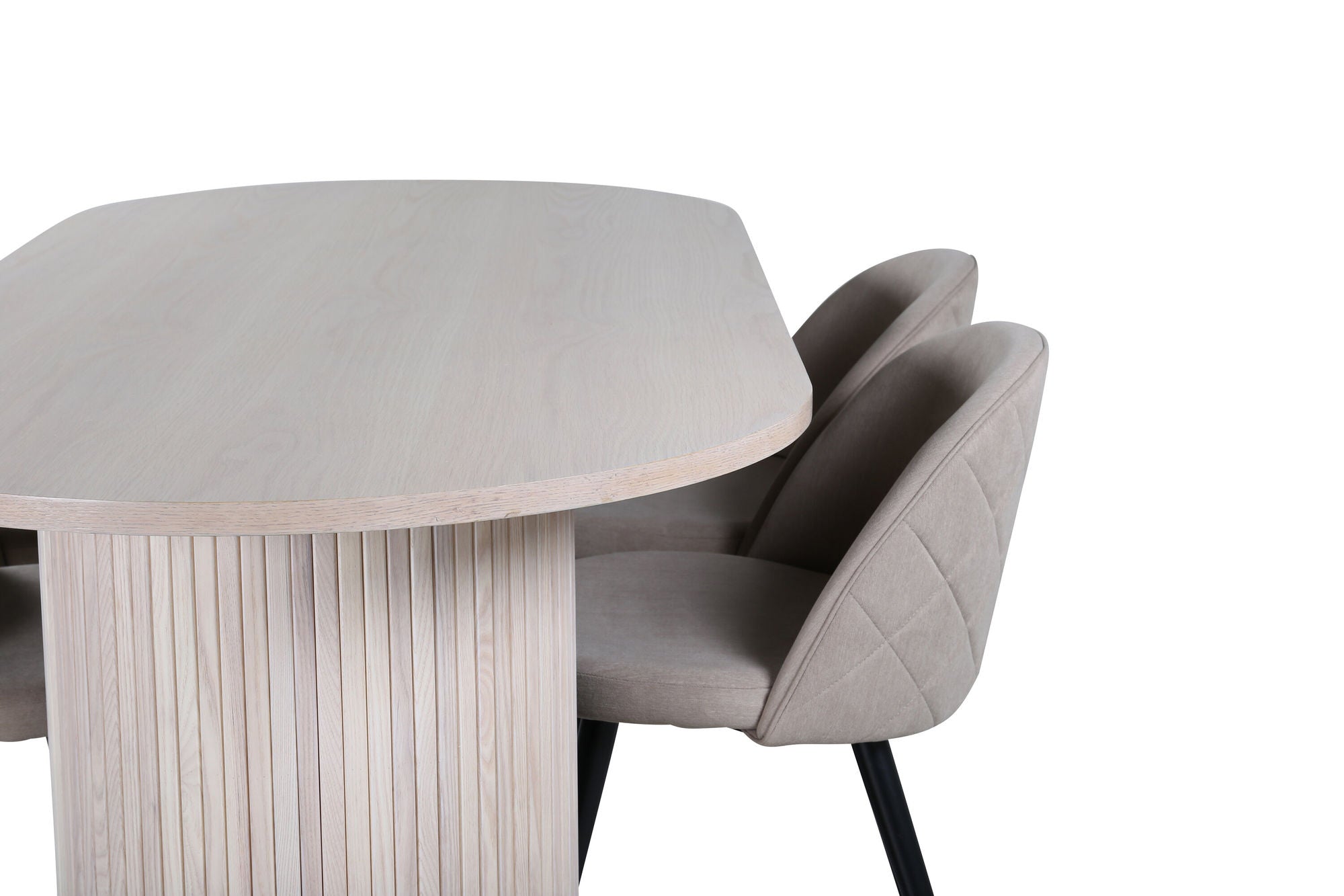 Venture Home Bianca Oval spisebord , White Wash Black Veneer+Velvet Stitches stol , Black Beige Fabric (Polyester linen )_4