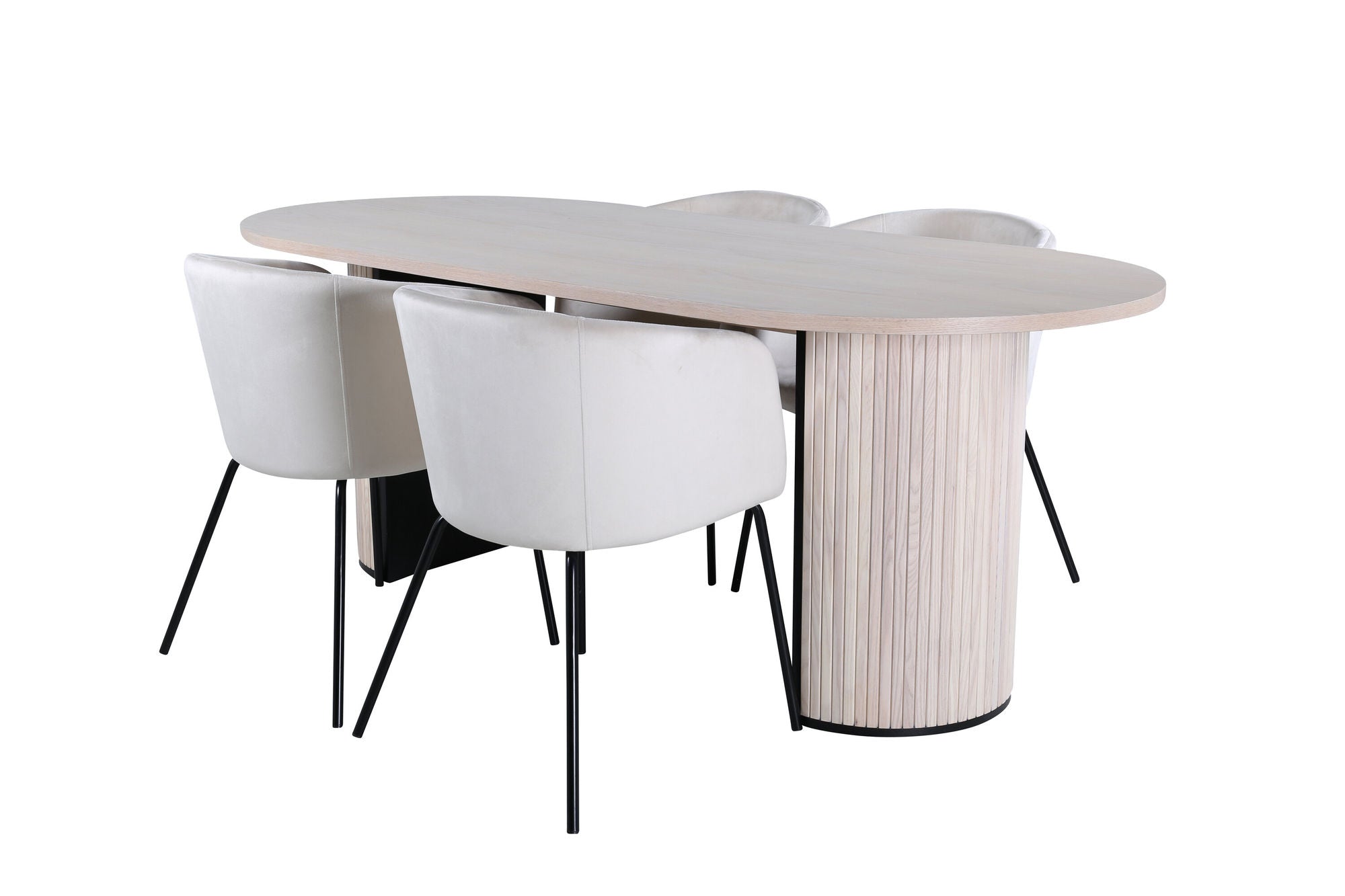 Venture Home Bianca Oval spisebord , White Wash Black Veneer+Berit stol , Black Beige Velvet_4