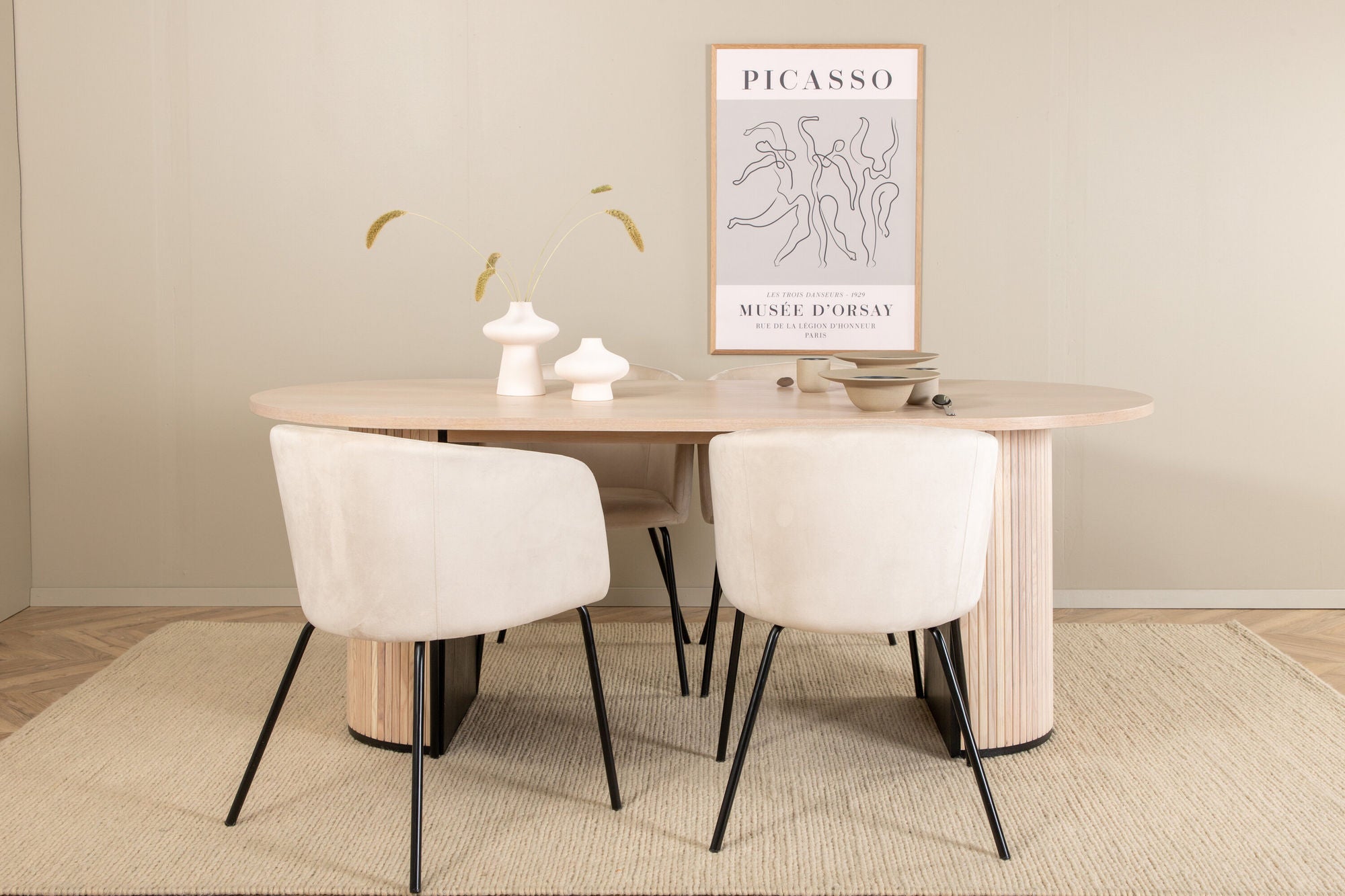 Venture Home Bianca Oval spisebord , White Wash Black Veneer+Berit stol , Black Beige Velvet_4