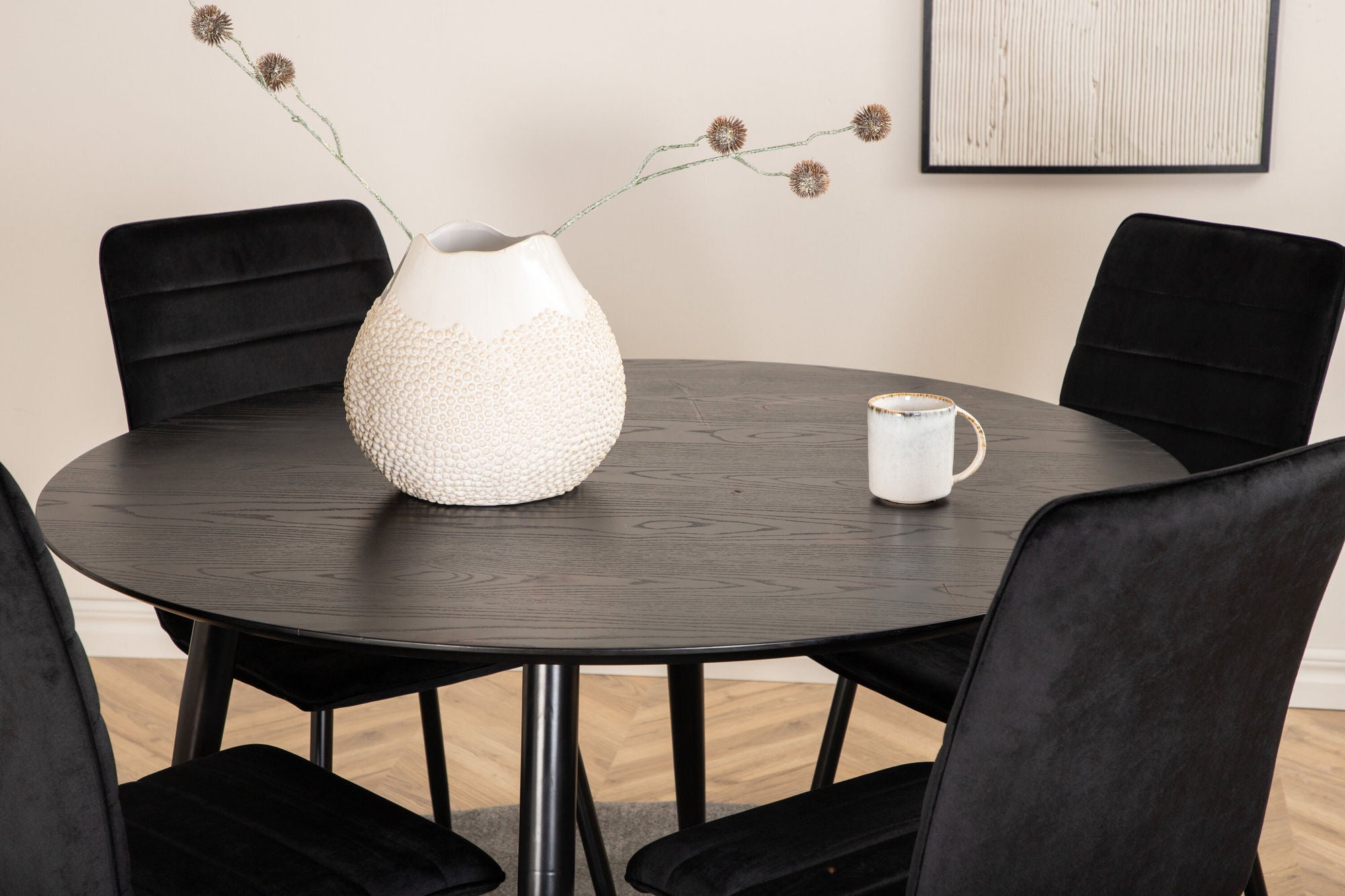 Venture Home Dipp spisebord - 115cm - Black Veneer / All black legs +Windu Lyx stol - Black / Black Velvet_4