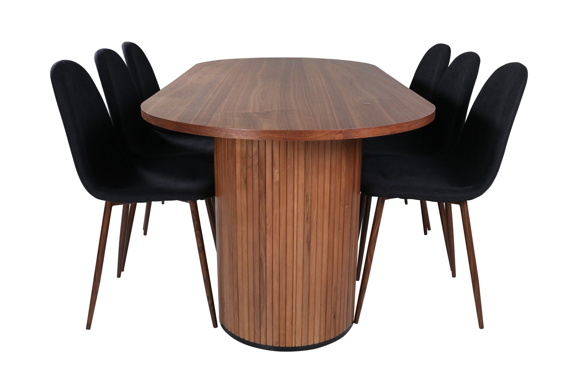 Venture Home Bianca Oval spisebord , Walnut Black Veneer+Polar Spisebordsstol , Walnut Legs , Black Fabric_6