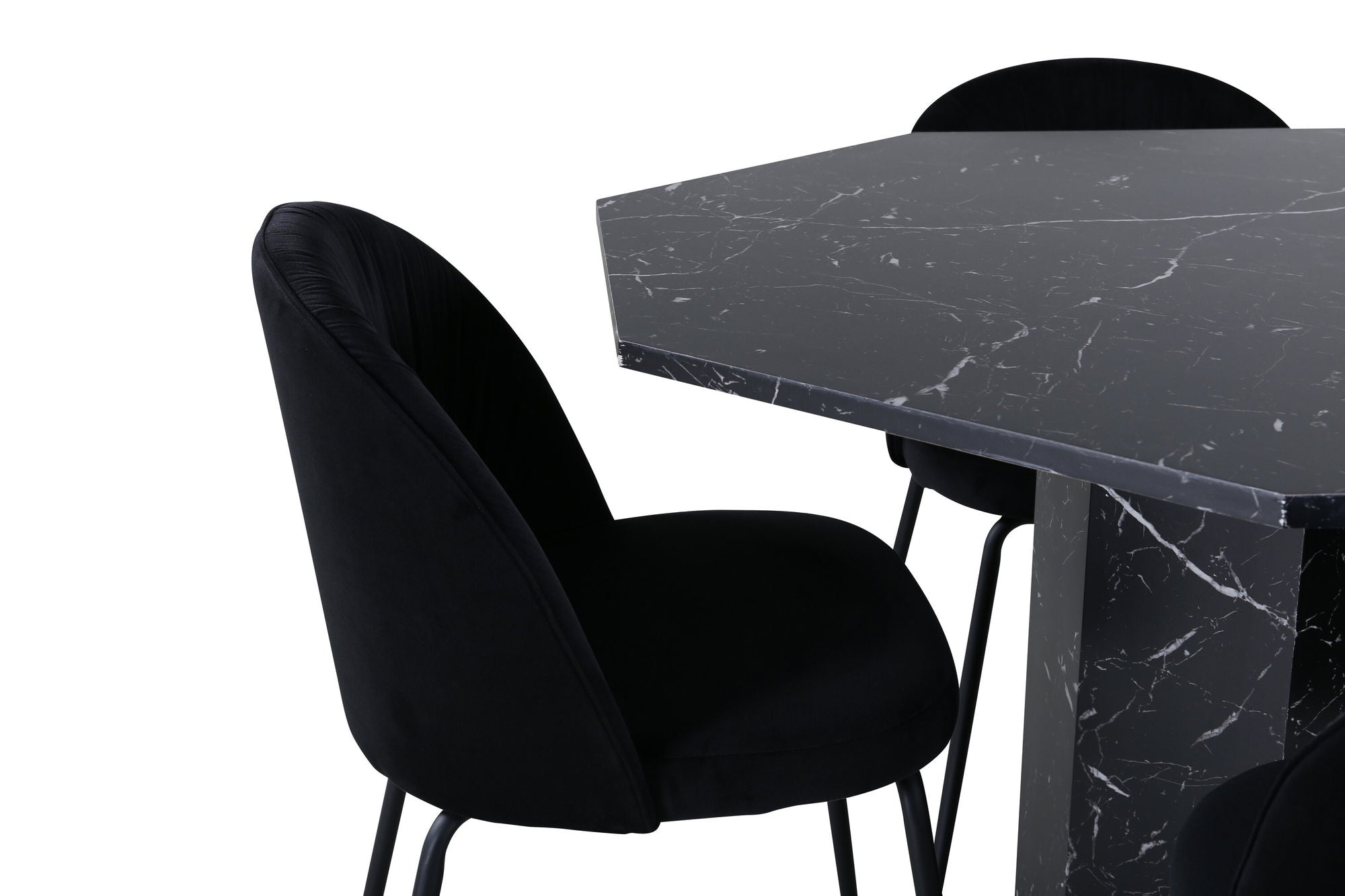 Venture Home Marbs rund spisebord , Black Black Glass Marble+Wrinkles Spisebordsstol , Black Legs , Black Velvet_4