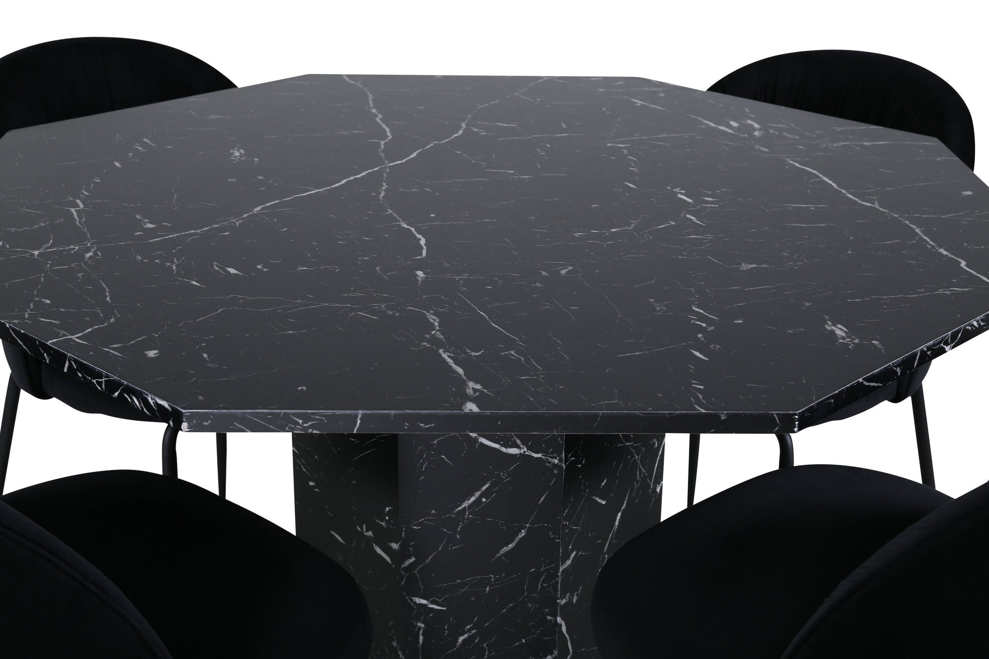 Venture Home Marbs rund spisebord , Black Black Glass Marble+Wrinkles Spisebordsstol , Black Legs , Black Velvet_4
