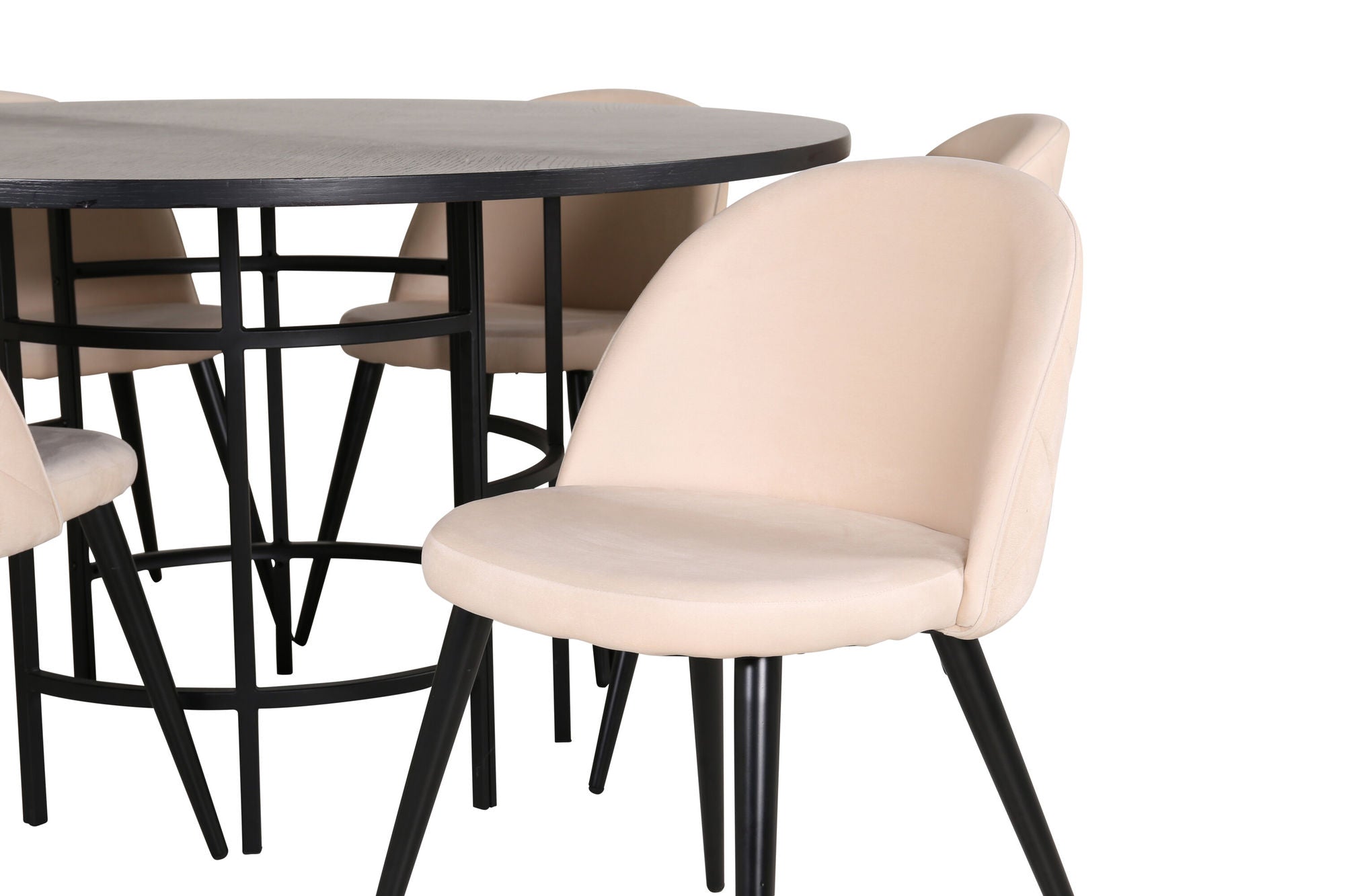 Venture Home Copenhagen - spisebord round - Black / Black+Velvet Stitches stol - Black / Beige Velvet_6
