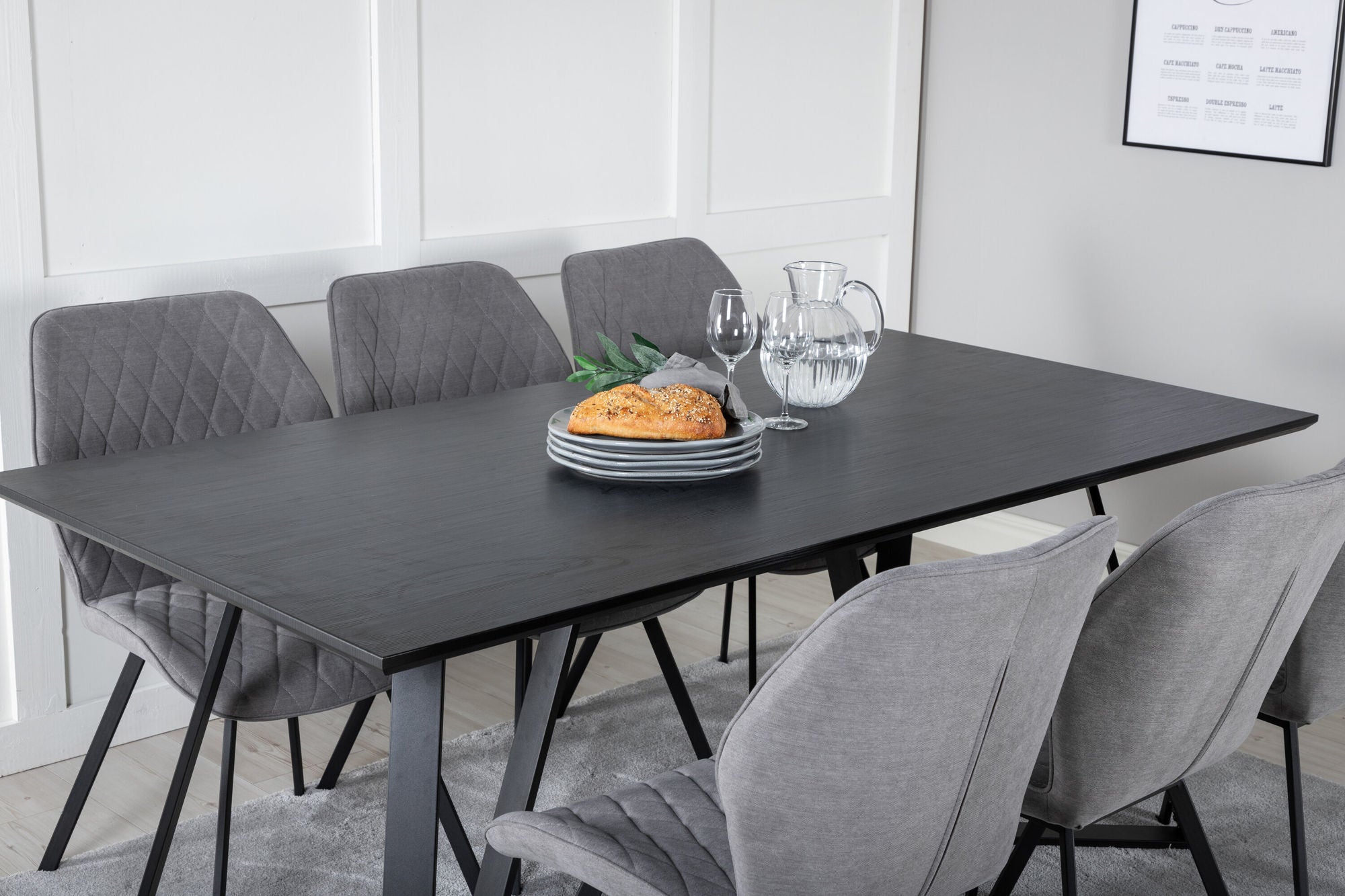 Venture Home Marina spisebord - Black top / Black Legs +Gemma Spisebordsstol - Black Legs - Grey Fabric_6