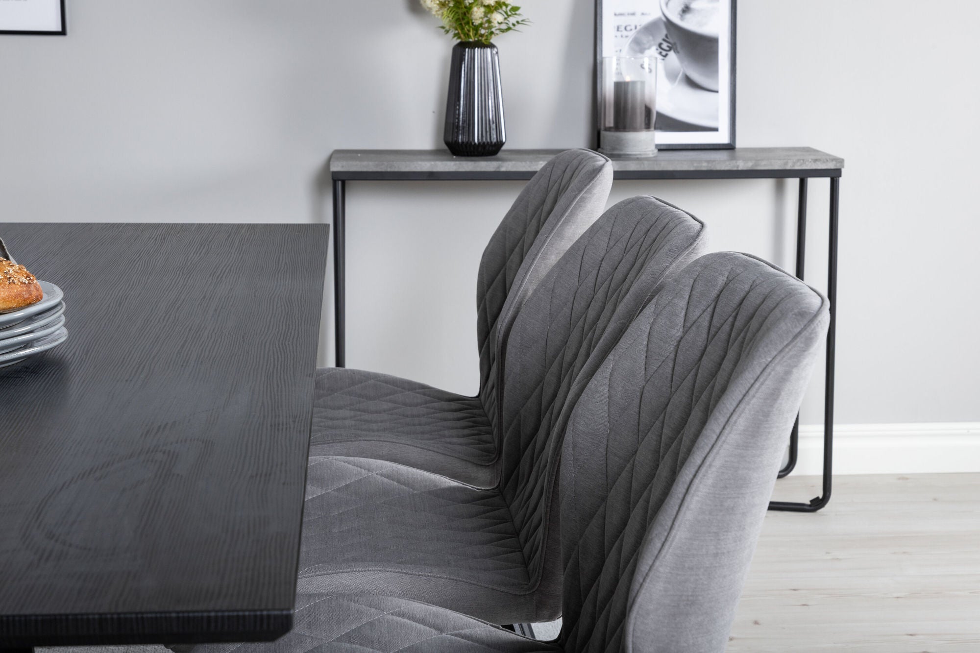 Venture Home Marina spisebord - Black top / Black Legs +Gemma Spisebordsstol - Black Legs - Grey Fabric_6