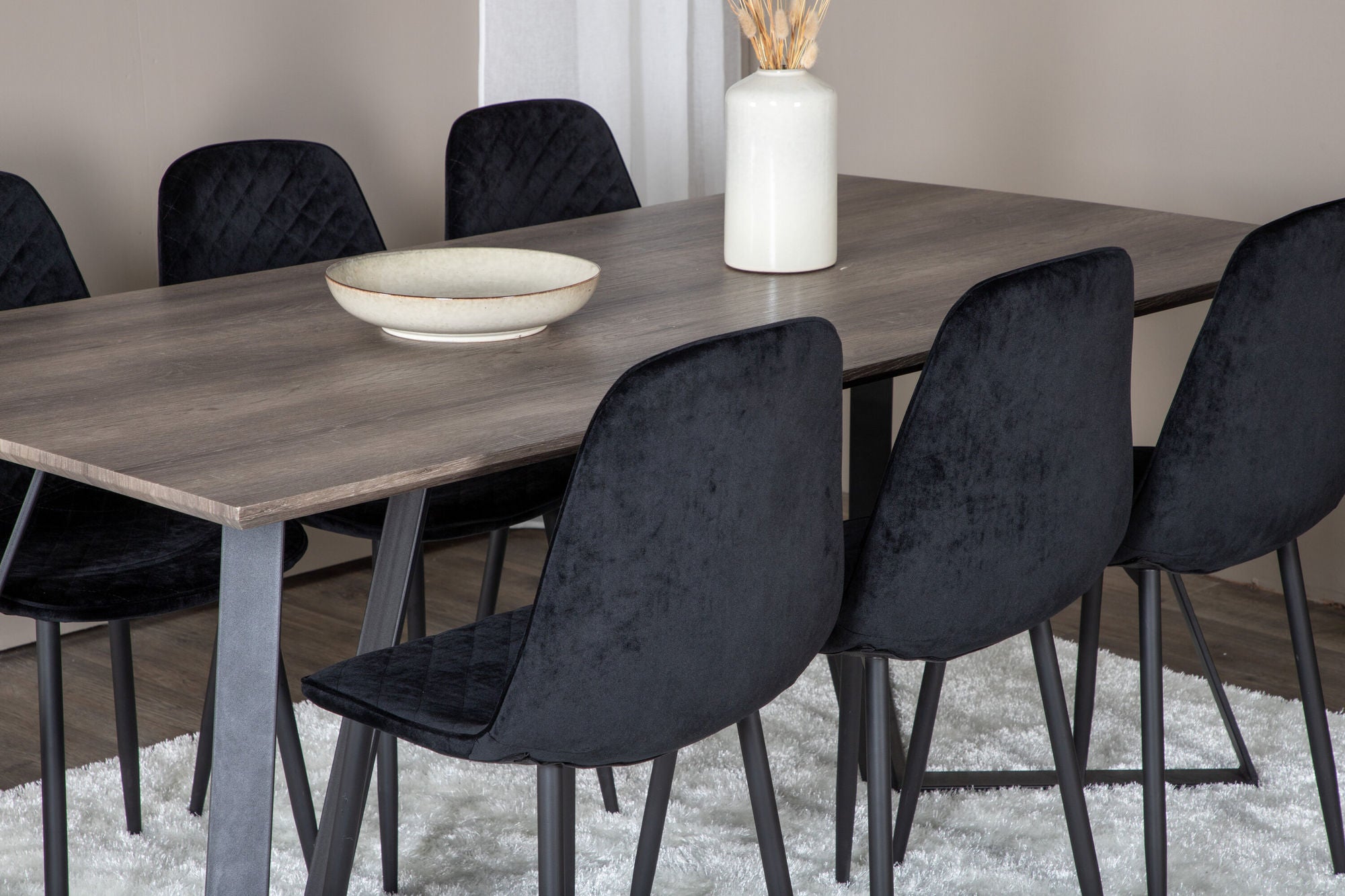 Venture Home Marina spisebord - 180*90*H75 - Grey / Black+Polar Diamond Spisebordsstol - Black Legs - Black Velvet_6