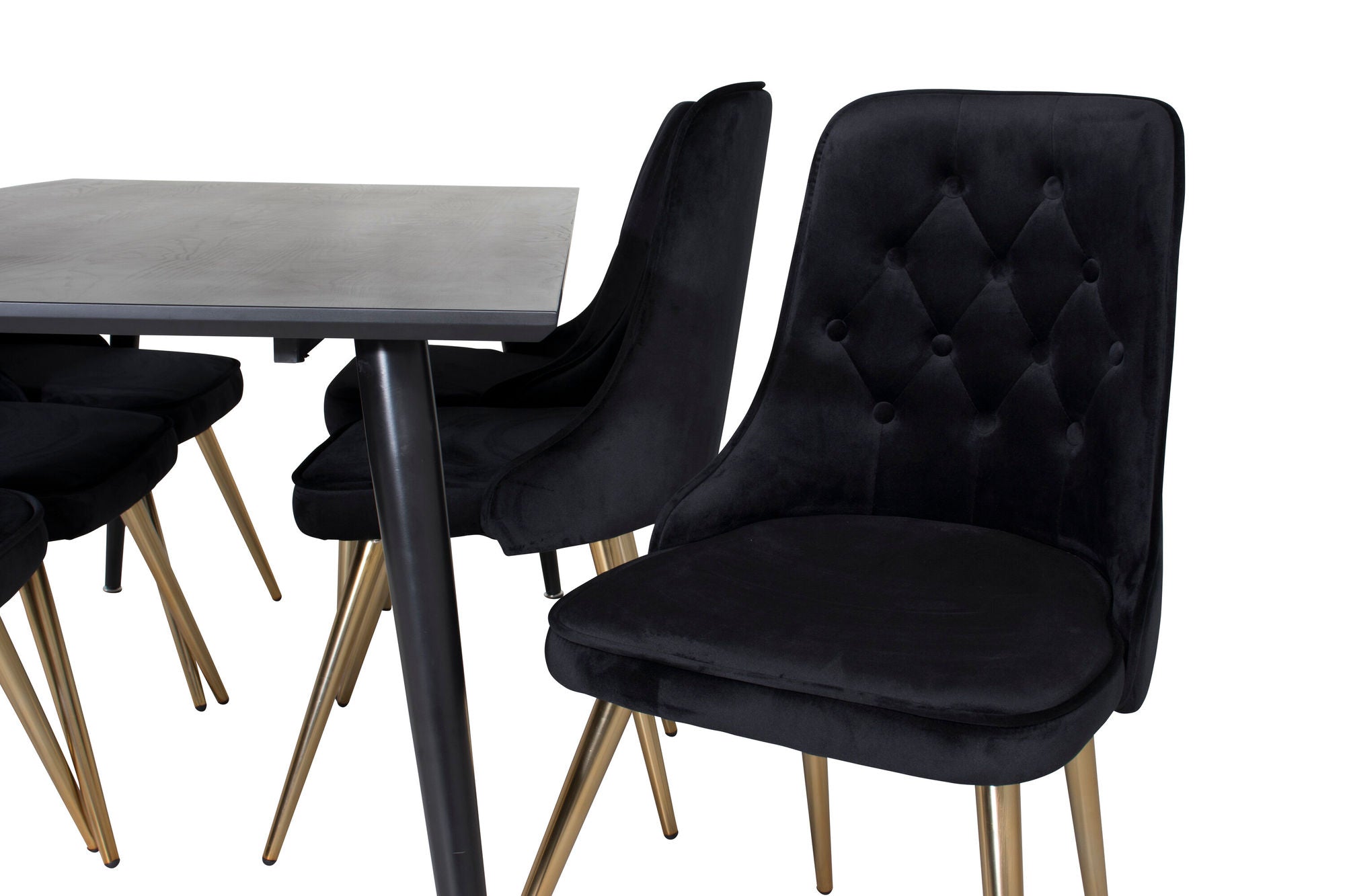 Venture Home Dipp spisebord - 180*90cm - Black Veneer / all black legs +Velvet Deluxe Spisebordsstol - Black / Brass_6