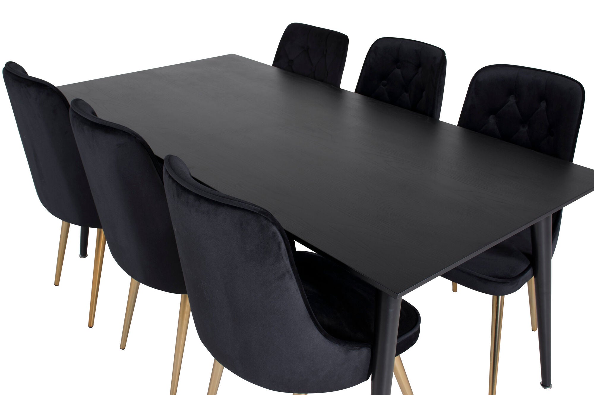 Venture Home Dipp spisebord - 180*90cm - Black Veneer / all black legs +Velvet Deluxe Spisebordsstol - Black / Brass_6