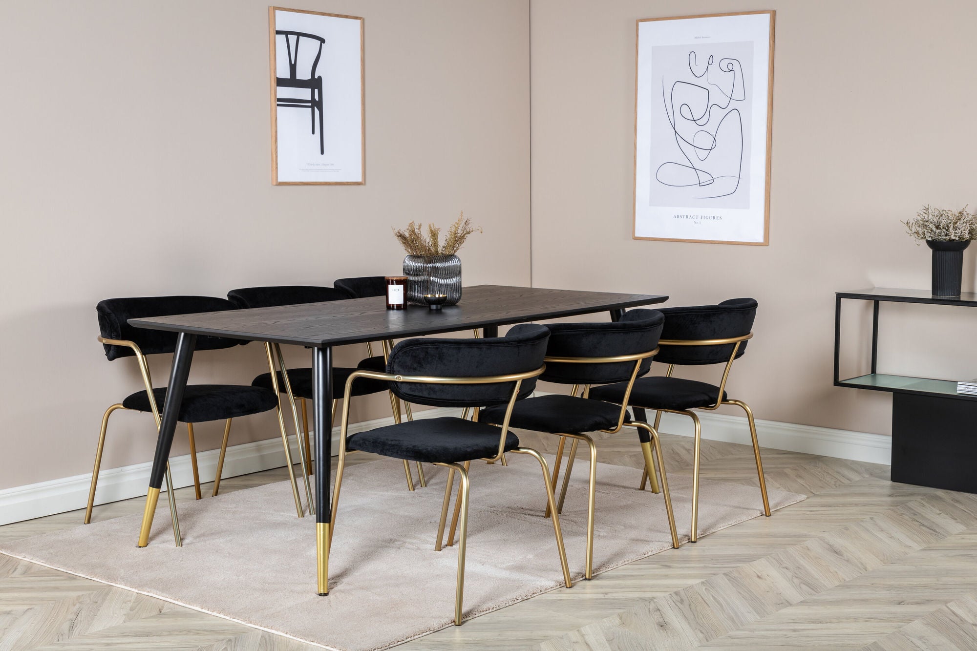 Venture Home Dipp spisebord - 180*90cm - Black / Black Brass+Arrow armchair - Brass Legs - Black Velvet_6