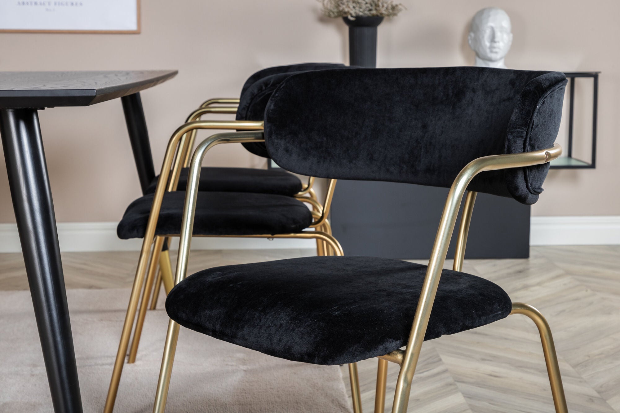 Venture Home Dipp spisebord - 180*90cm - Black / Black Brass+Arrow armchair - Brass Legs - Black Velvet_6
