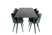 Venture Home Dipp spisebord - 180*90cm - Black Veneer / all black legs +Velvet Spisebordsstol - Green / Black_6