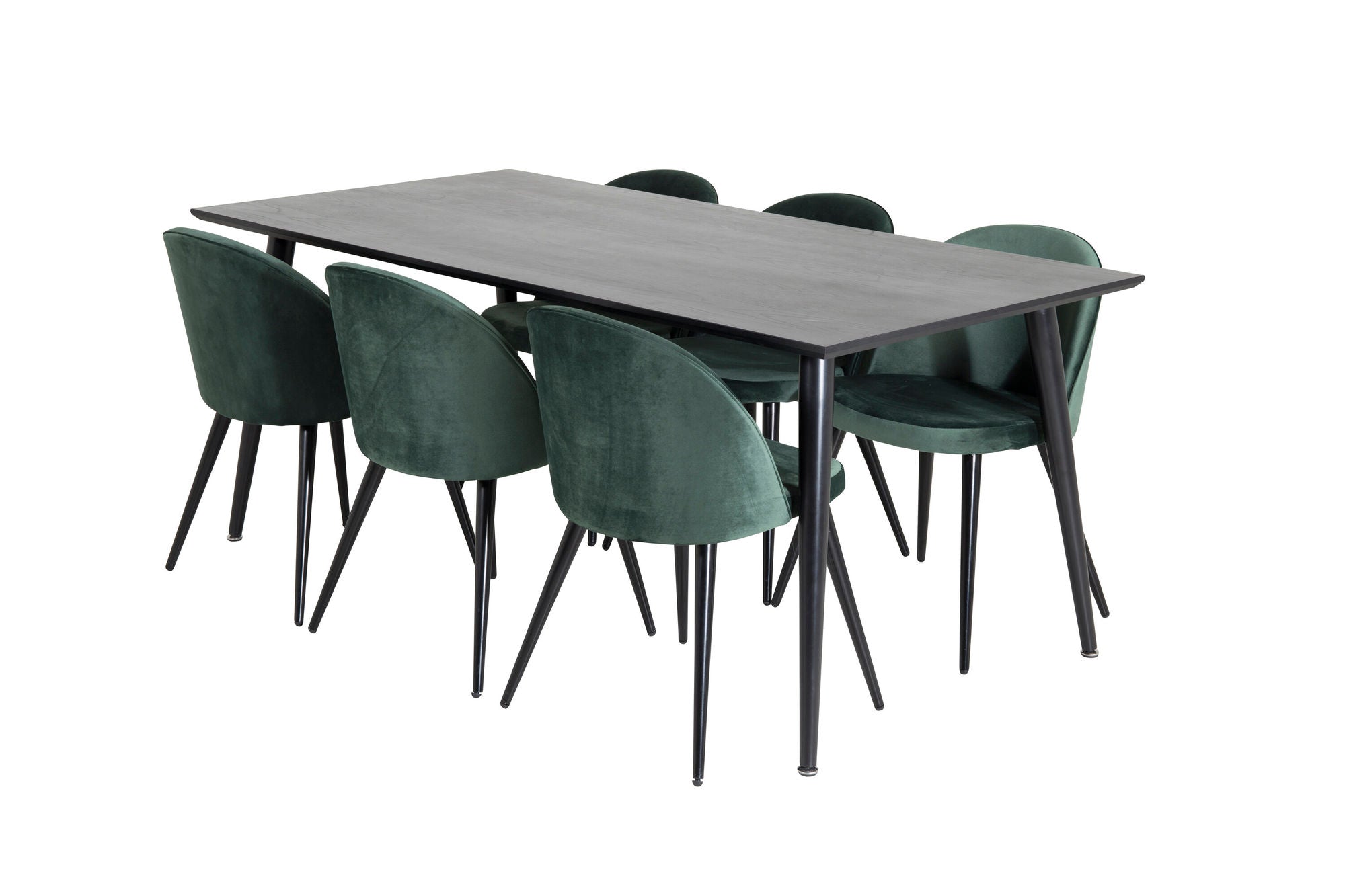 Venture Home Dipp spisebord - 180*90cm - Black Veneer / all black legs +Velvet Spisebordsstol - Green / Black_6