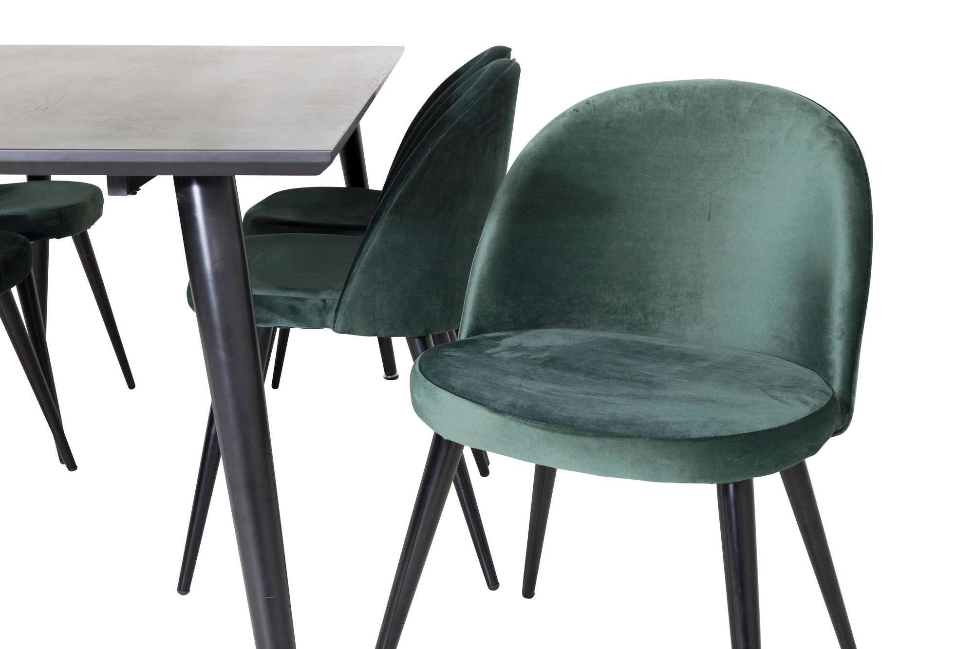 Venture Home Dipp spisebord - 180*90cm - Black Veneer / all black legs +Velvet Spisebordsstol - Green / Black_6