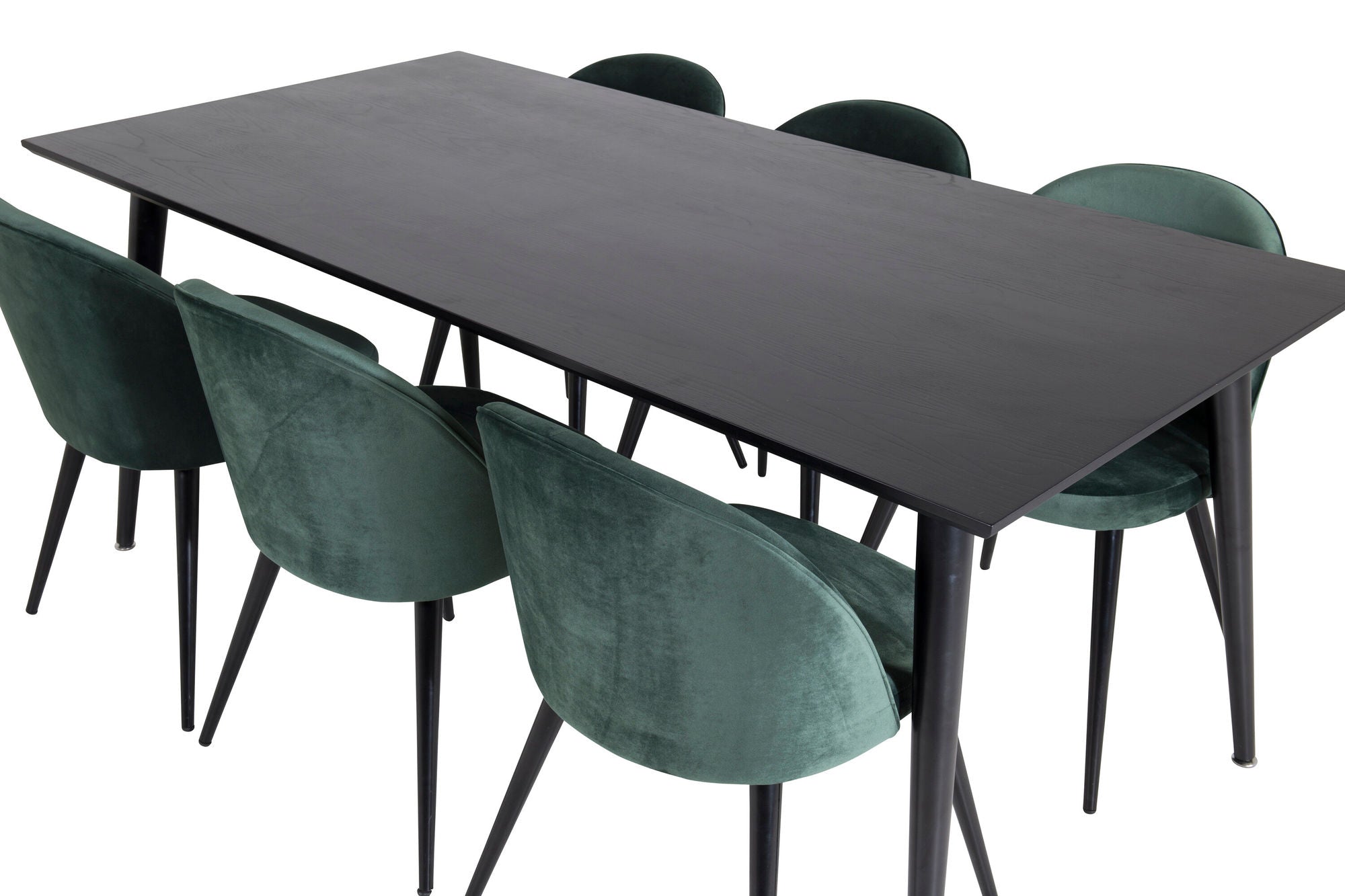 Venture Home Dipp spisebord - 180*90cm - Black Veneer / all black legs +Velvet Spisebordsstol - Green / Black_6