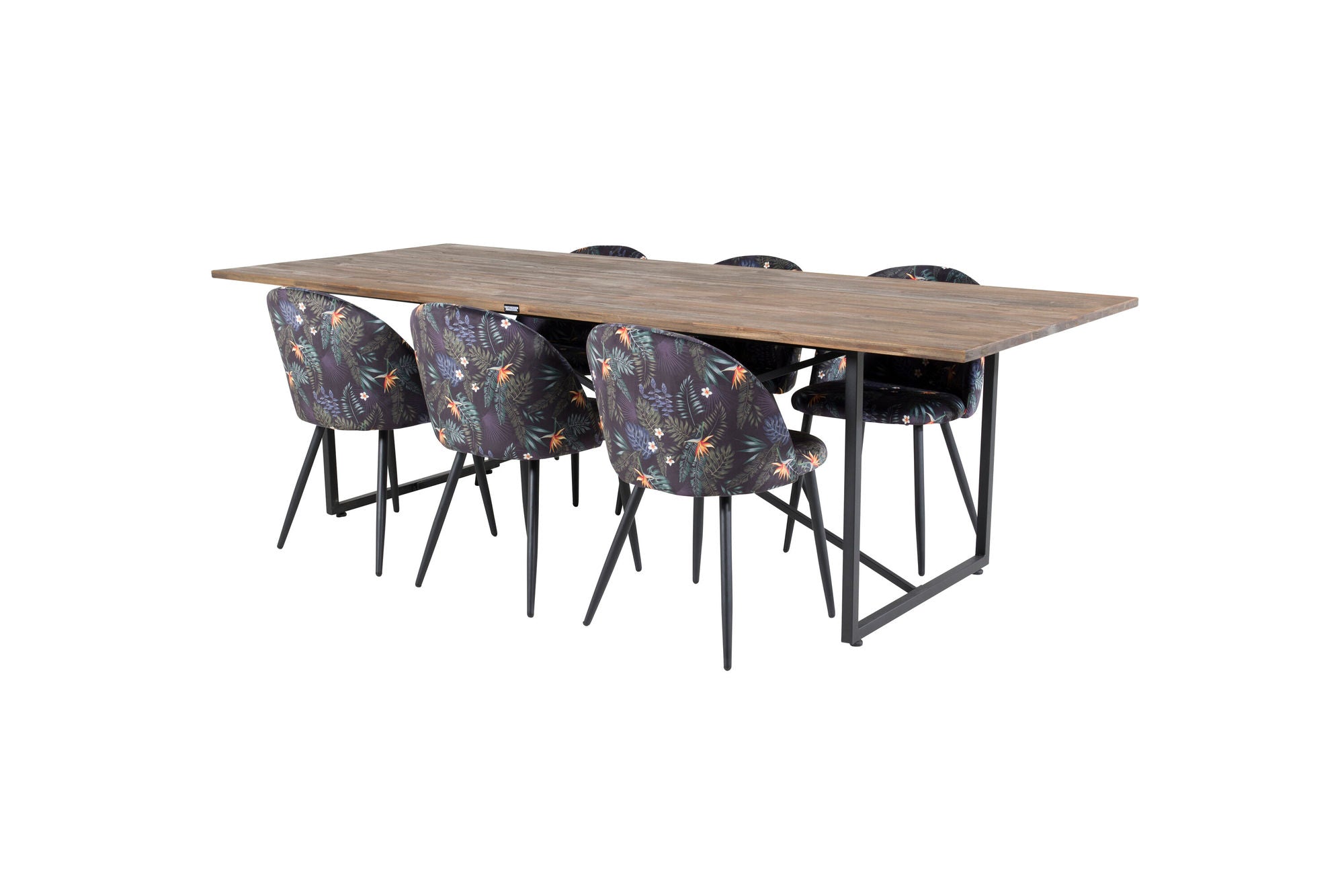 Venture Home Padang spisebord - 250*100*H76 - Dark Teak / Black+Velvet Spisebordsstol - Black Flower fabric_6