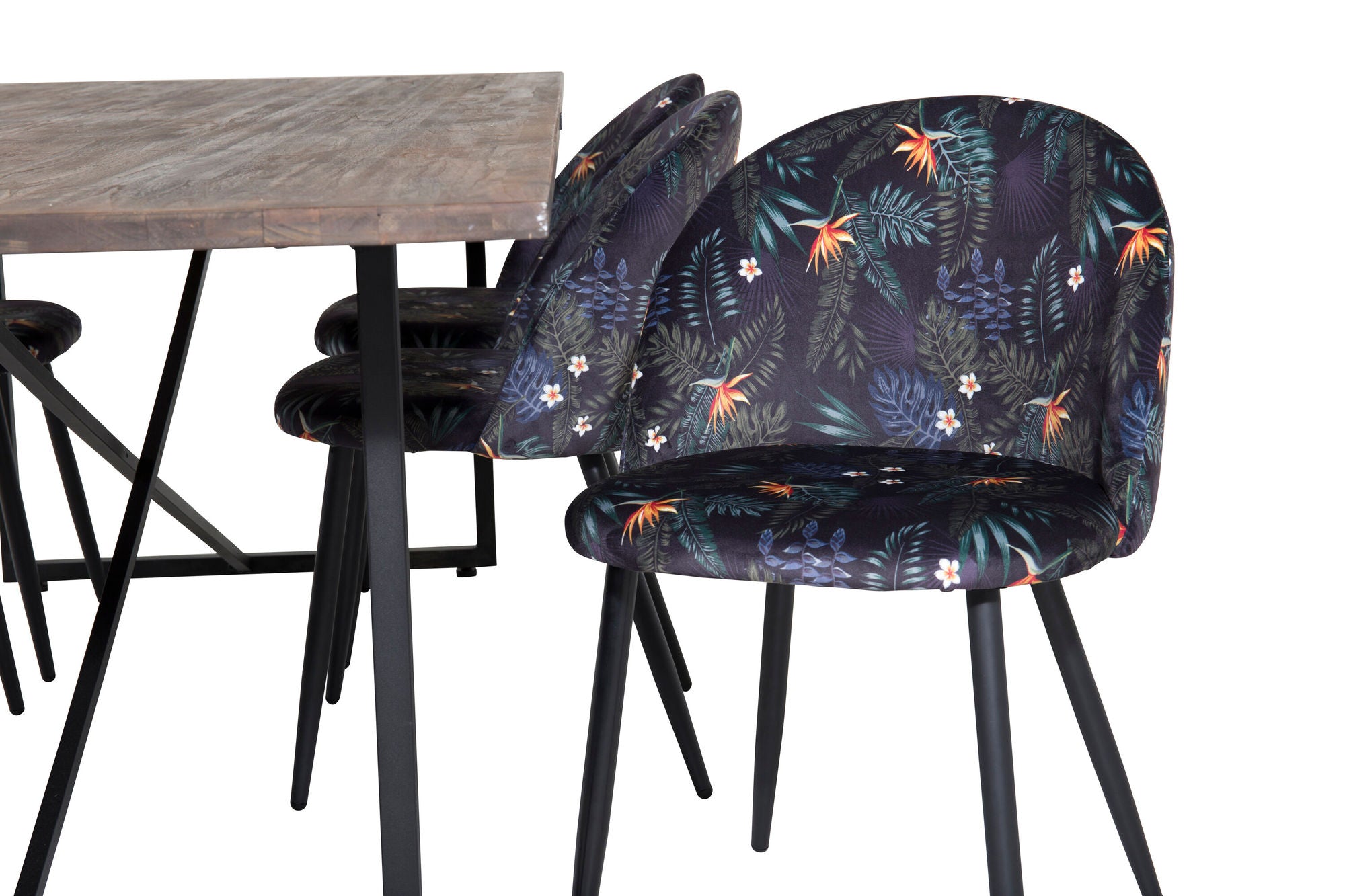 Venture Home Padang spisebord - 250*100*H76 - Dark Teak / Black+Velvet Spisebordsstol - Black Flower fabric_6