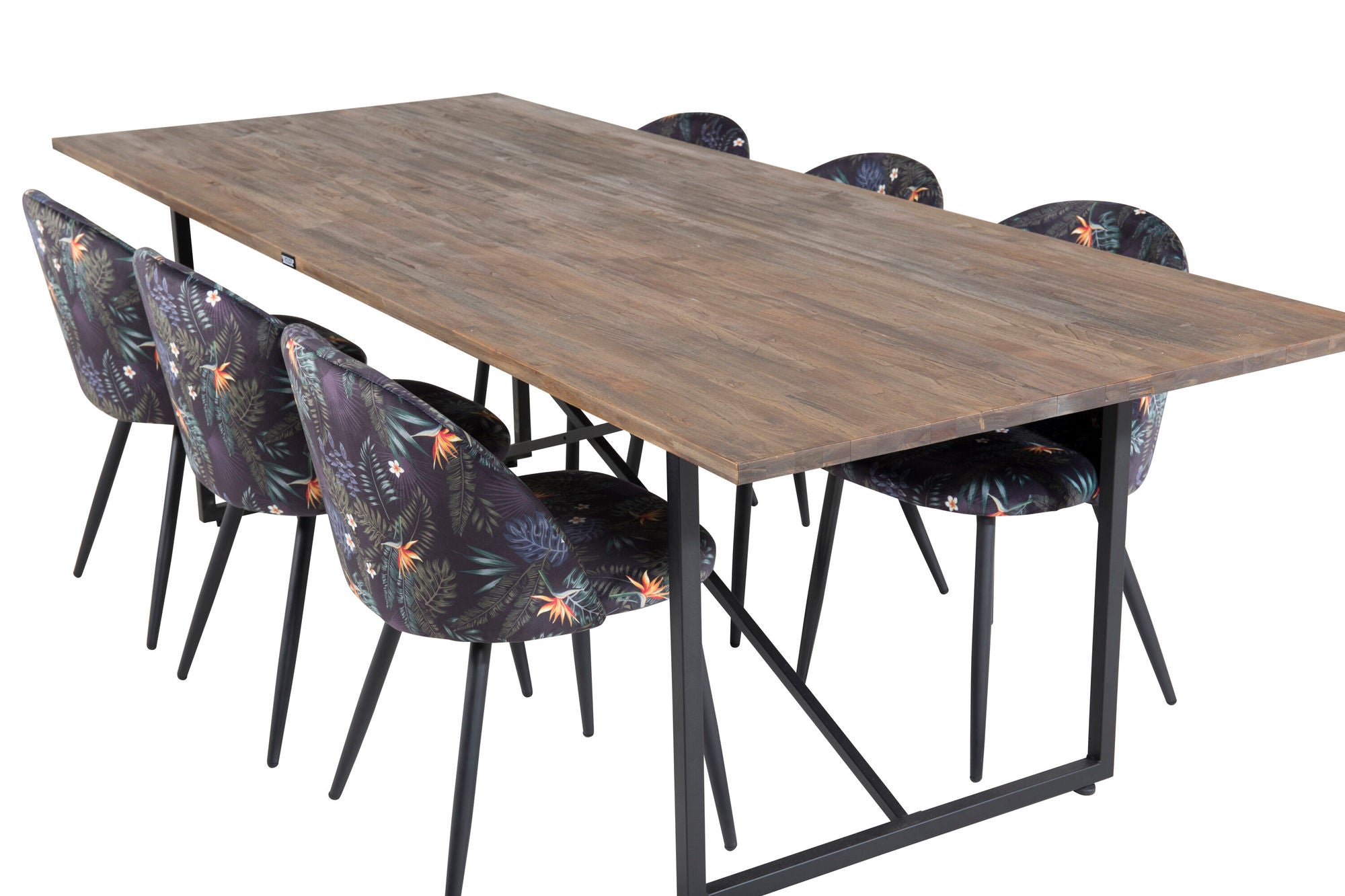 Venture Home Padang spisebord - 250*100*H76 - Dark Teak / Black+Velvet Spisebordsstol - Black Flower fabric_6