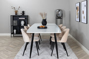 Venture Home Polar Elips Matbord - Svart / Vit - 240*100*H75 +Velvet Spisebordsstol - Beige / Black _6
