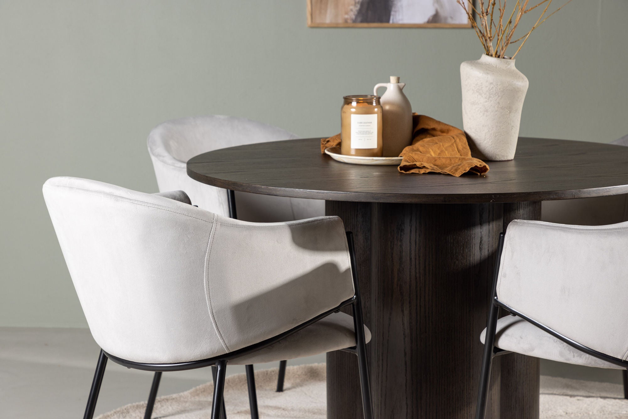 Venture Home Olivia spisebord - Mocca / Mocca Veneer +Evelina Spisebordsstol - Black / Light grey Velvet _4