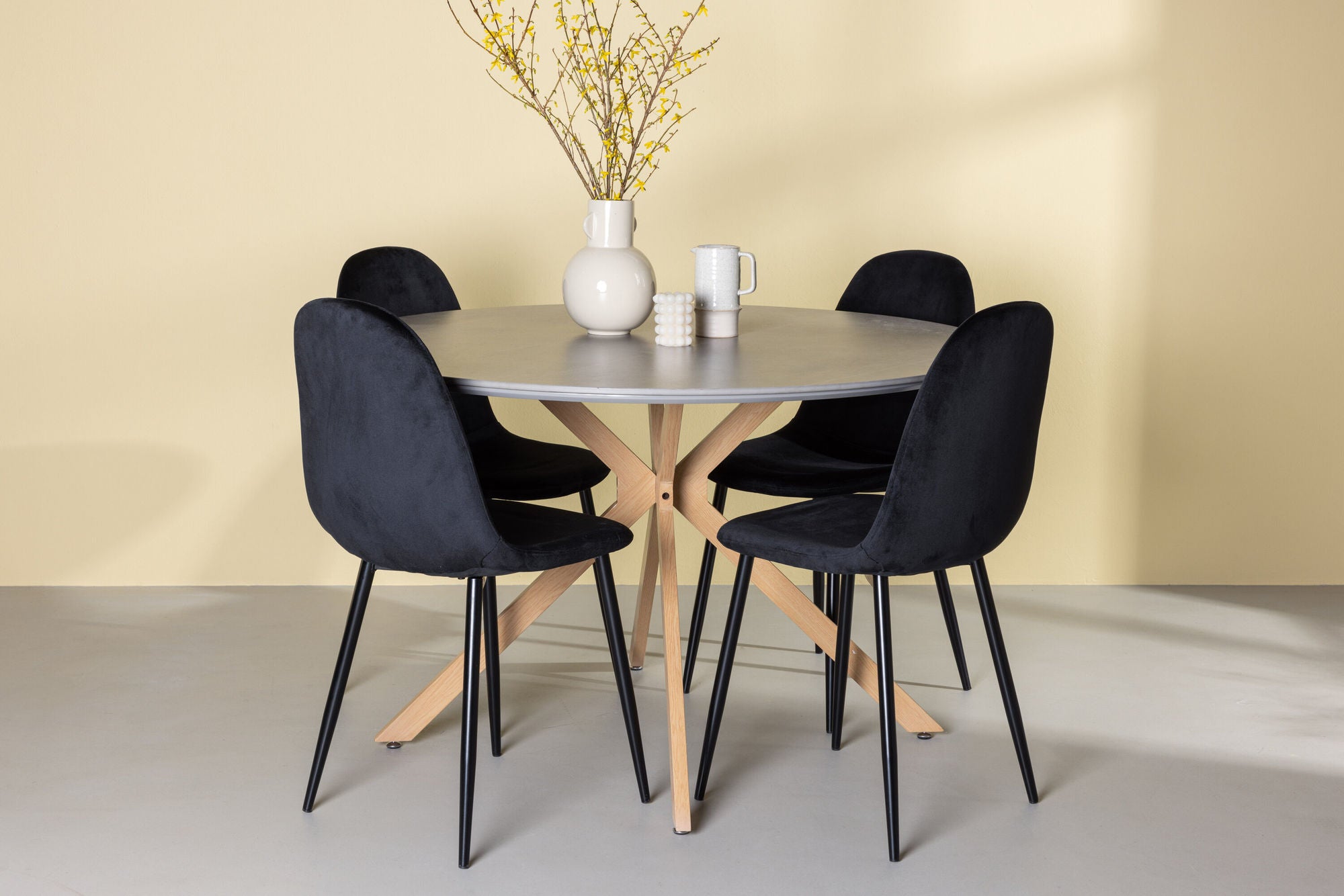 Venture Home Piazza spisebord - Natural / Dark Grey Spraystone +Polar Spisebordsstol - Black legs / Black Velvet _4